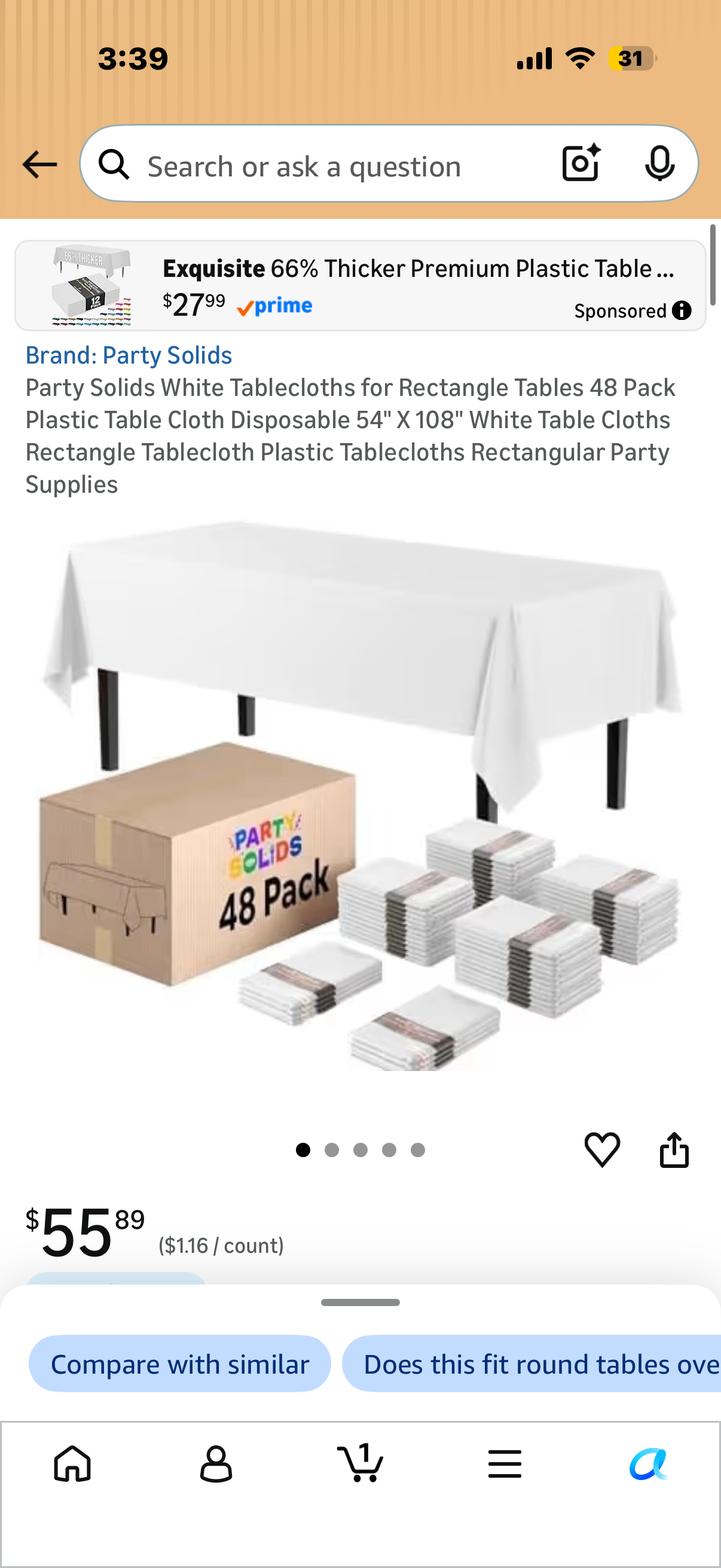 Party Solids White Tablecloths for Rectangle Tables 48 Pack Plastic Table Cloth Disposable 54" X 108" White Table Cloths Rectangle Tablecloth Plastic Tablecloths Rectangular Party Supplies