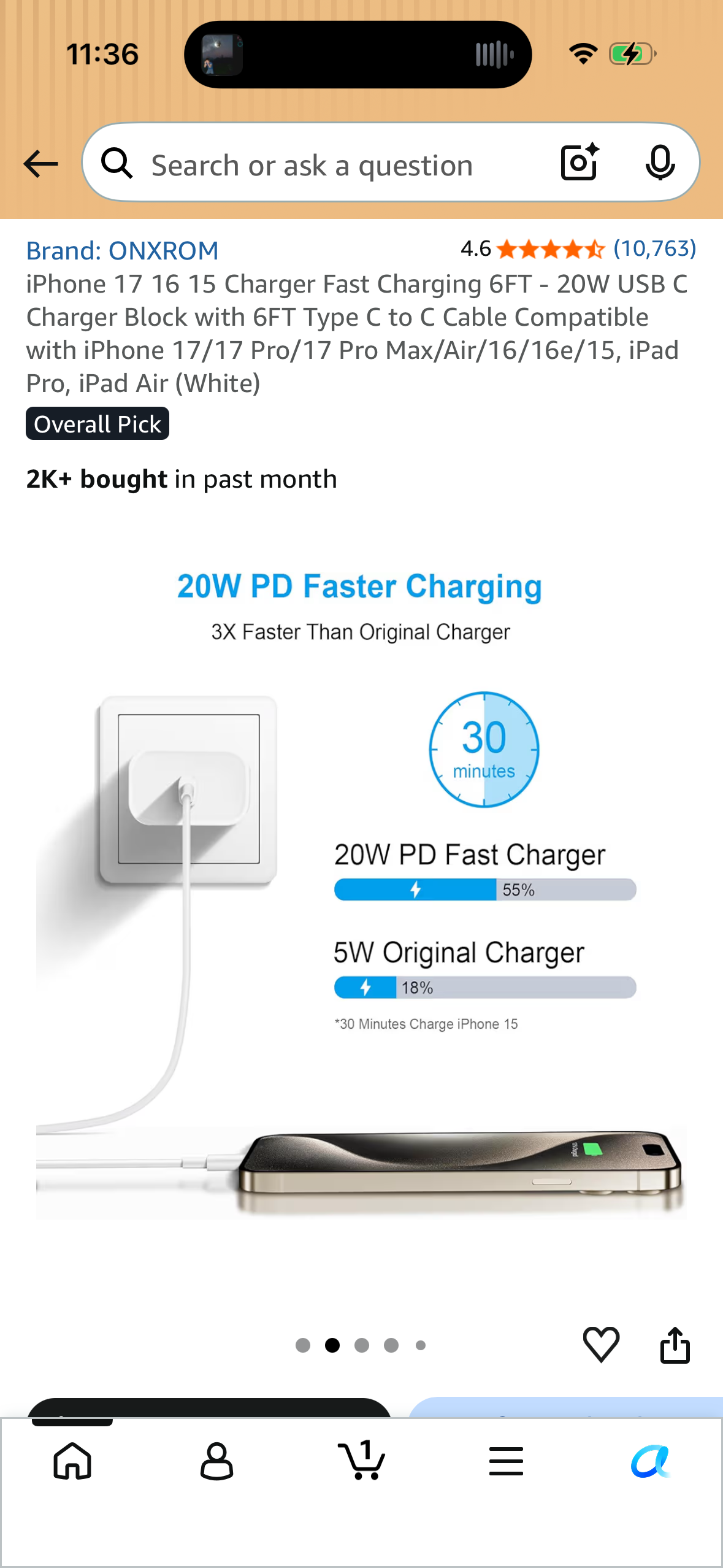 iPhone 17 16 15 Charger Fast Charging 6FT - 20W USB C Charger Block with 6FT Type C to C Cable Compatible with iPhone 17/17 Pro/17 Pro Max/Air/16/16e/15, iPad Pro, iPad Air (White)