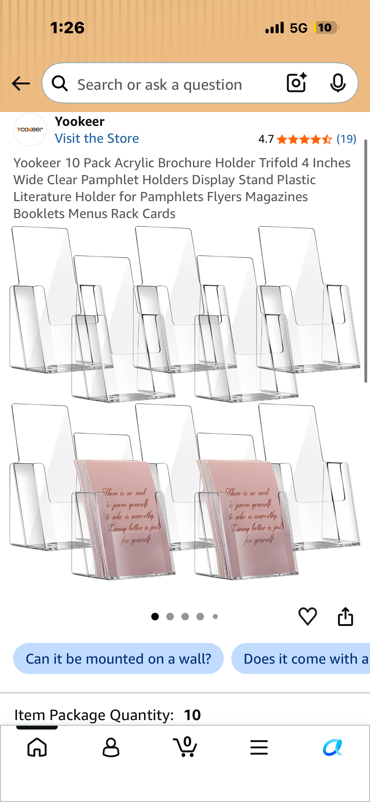 Yookeer 10 Pack Acrylic Brochure Holder, 4” Wide Clear Pamphlet Display Stand, Literature Holder for Pamphlets, Flyers, Magazines, Booklets, Menus, Rack Cards, etc