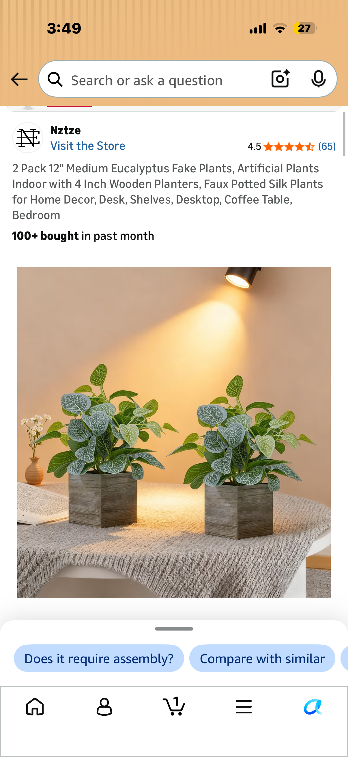 2 Pack 12" Medium Eucalyptus Fake Plants, Artificial Plants Indoor with 4 Inch Wooden Planters, Faux Potted Silk Plants for Home Decor, Desk, Shelves, Desktop, Coffee Table, Bedroom