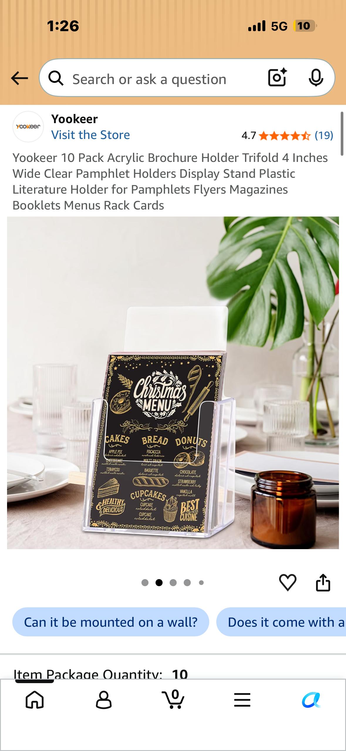 Yookeer 10 Pack Acrylic Brochure Holder, 4” Wide Clear Pamphlet Display Stand, Literature Holder for Pamphlets, Flyers, Magazines, Booklets, Menus, Rack Cards, etc