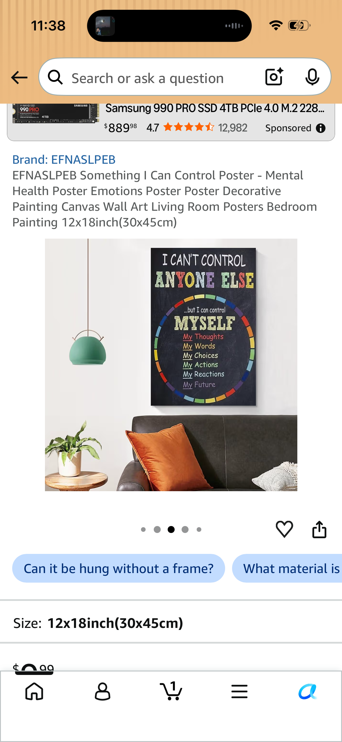 EFNASLEB Something | Can Control Poster - Mental Health Poster Emotions Poster Poster Decorative Painting Canvas Wall Art Living Room Posters Bedroom Painting 12x18inch (30x45cm)