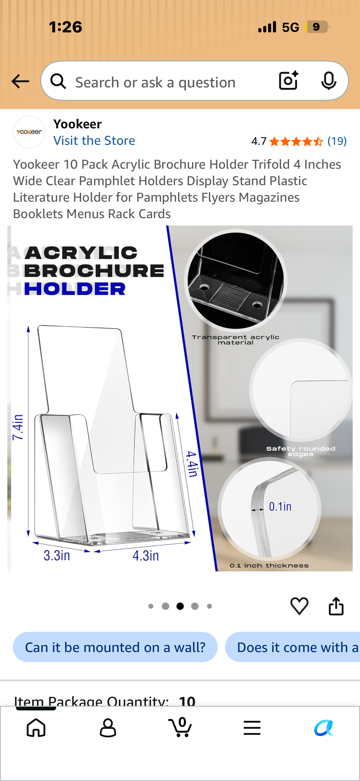 Yookeer 10 Pack Acrylic Brochure Holder, 4” Wide Clear Pamphlet Display Stand, Literature Holder for Pamphlets, Flyers, Magazines, Booklets, Menus, Rack Cards, etc