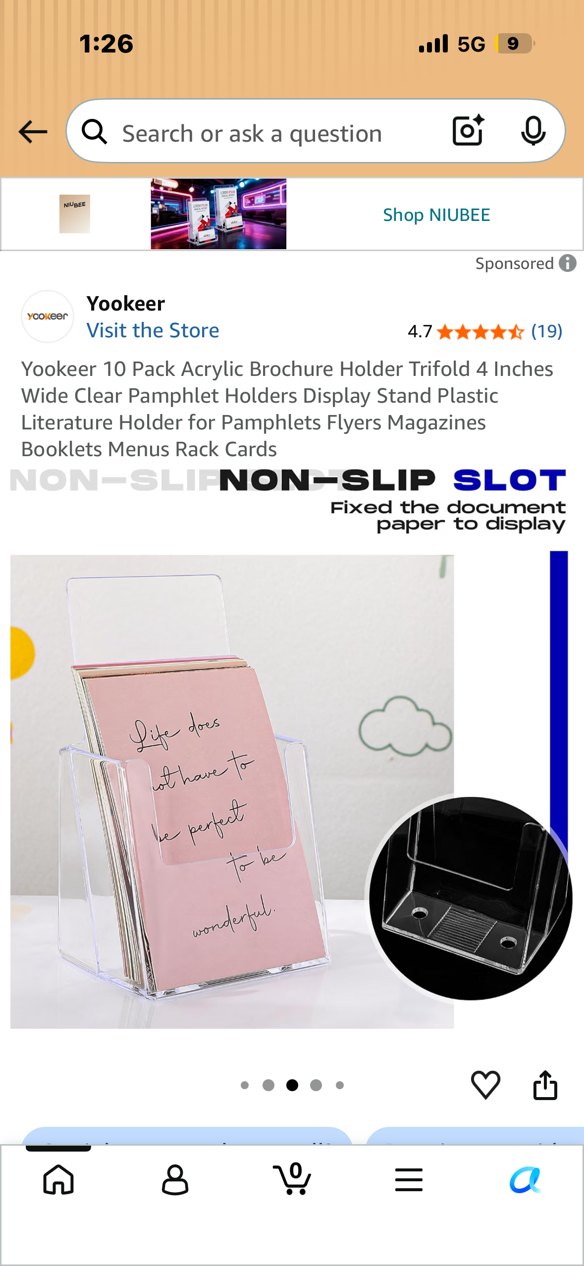Yookeer 10 Pack Acrylic Brochure Holder, 4” Wide Clear Pamphlet Display Stand, Literature Holder for Pamphlets, Flyers, Magazines, Booklets, Menus, Rack Cards, etc