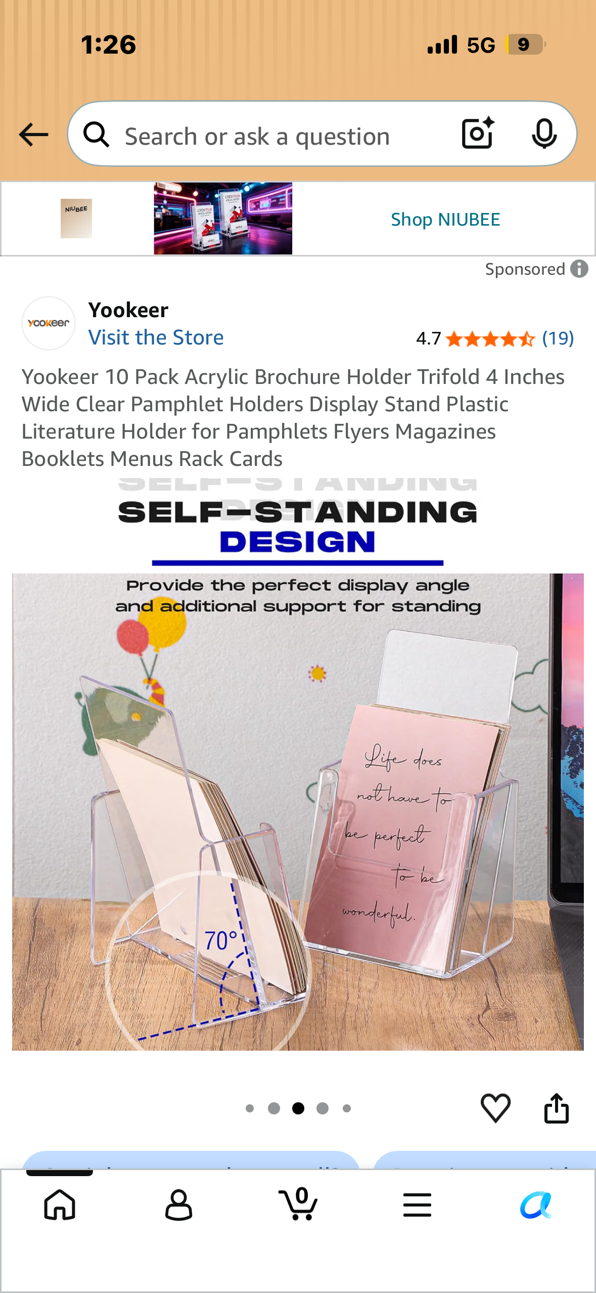 Yookeer 10 Pack Acrylic Brochure Holder, 4” Wide Clear Pamphlet Display Stand, Literature Holder for Pamphlets, Flyers, Magazines, Booklets, Menus, Rack Cards, etc