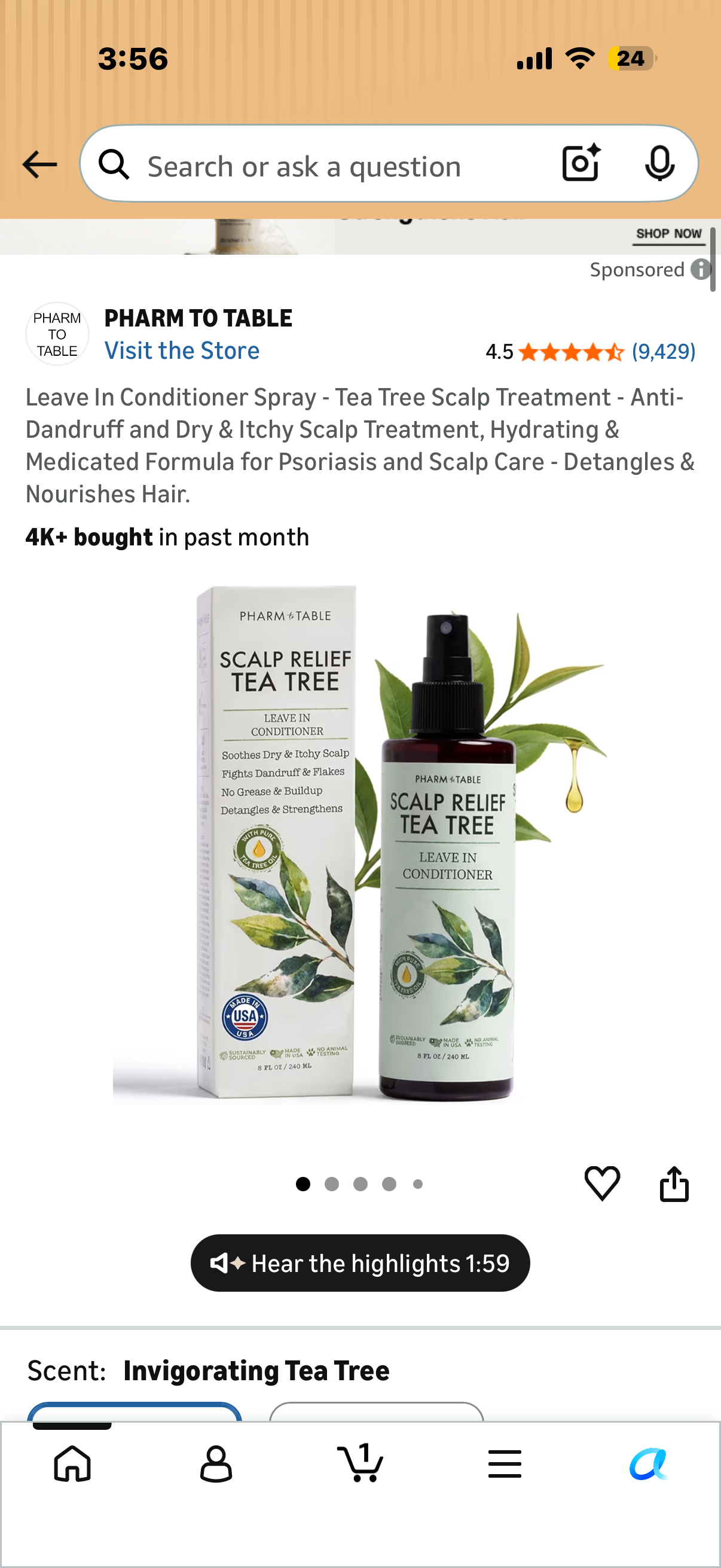 Leave In Conditioner Spray - Tea Tree Scalp Treatment - Anti-Dandruff and Dry & Itchy Scalp Treatment, Hydrating & Medicated Formula for Psoriasis and Scalp Care - Detangles & Nourishes Hair