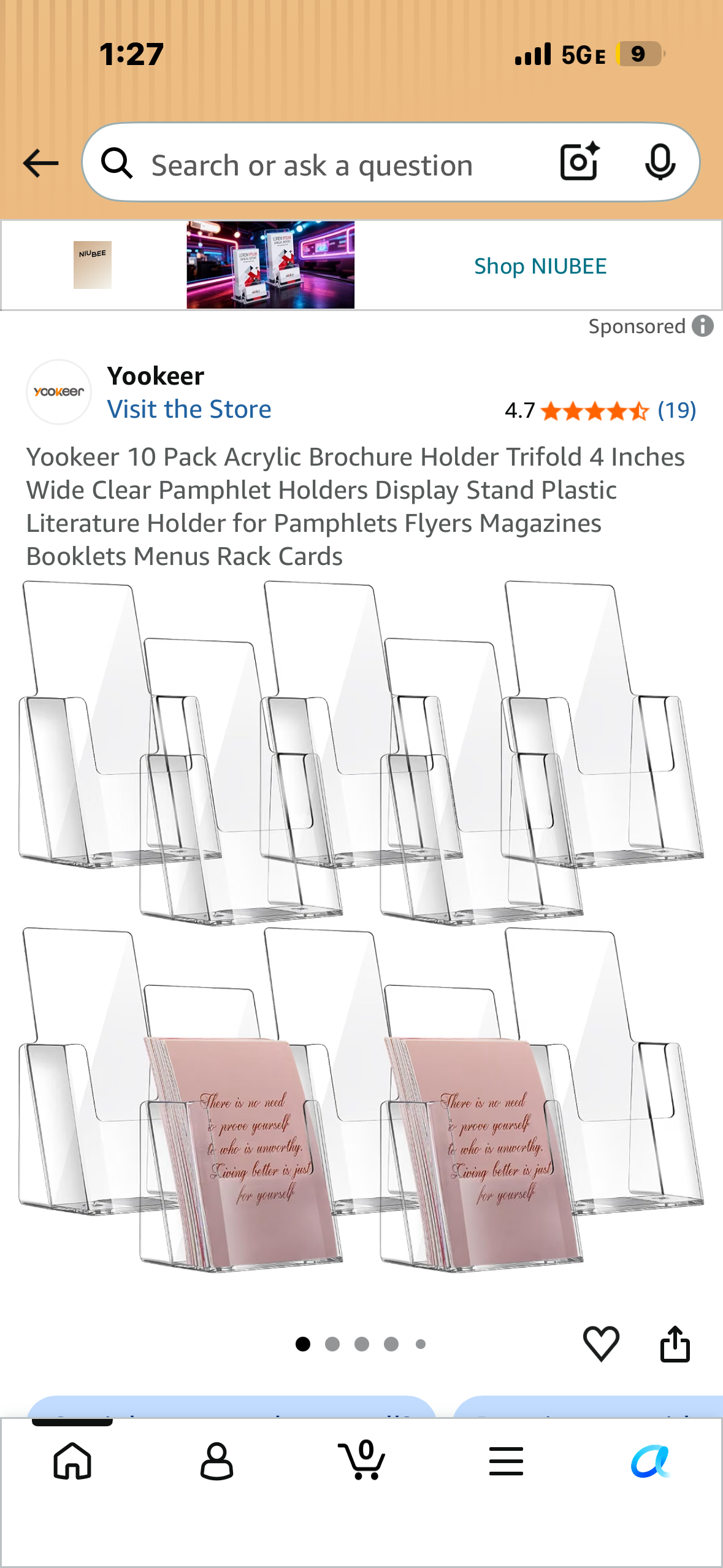 Yookeer 10 Pack Acrylic Brochure Holder, 4” Wide Clear Pamphlet Display Stand, Literature Holder for Pamphlets, Flyers, Magazines, Booklets, Menus, Rack Cards, etc