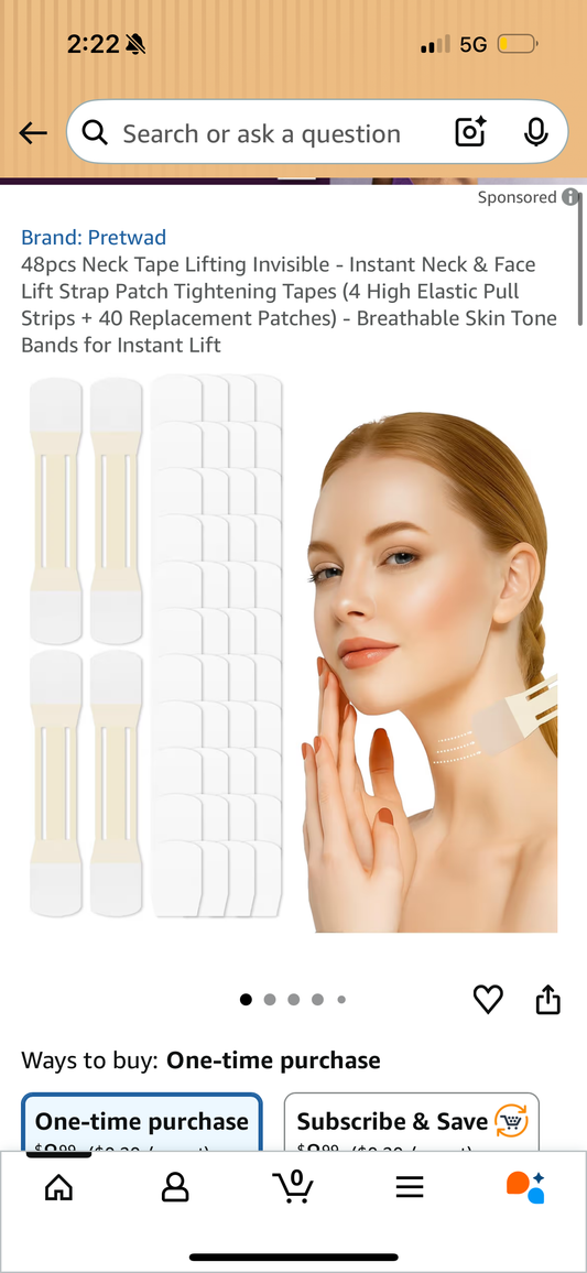 48pcs Neck Tape Lifting Invisible - Instant Neck & Face Lift Strap Patch Tightening Tapes (4 High Elastic Pull Strips + 40 Replacement Patches) - Breathable Skin Tone Bands for Instant Lift