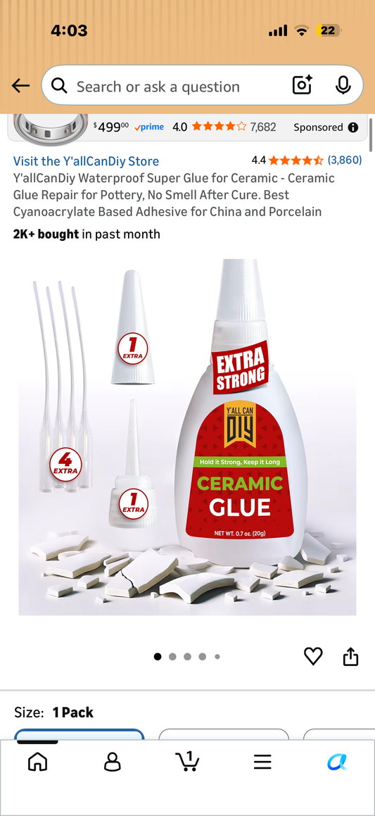 Y'allCanDiy Waterproof Super Glue for Ceramic - Ceramic Glue Repair for Pottery, No Smell After Cure. Best Cyanoacrylate Based Adhesive for China and Porcelain