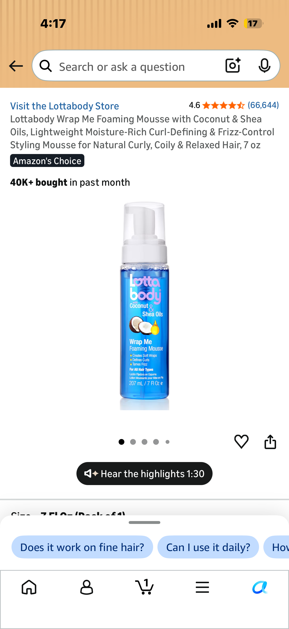 Lottabody Wrap Me Foaming Mousse with Coconut & Shea Oils, Lightweight Moisture-Rich Curl-Defining & Frizz-Control Styling Mousse for Natural Curly, Coily & Relaxed Hair, 7 oz (Copy)