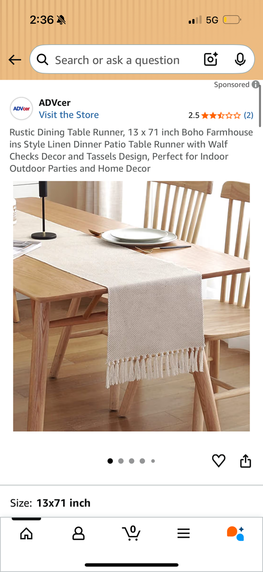 Rustic Dining Table Runner, 13 x 71 inch Boho Farmhouse ins Style Linen Dinner Patio Table Runner with Walf Checks Decor and Tassels Design, Perfect for Indoor Outdoor Parties and Home Decor