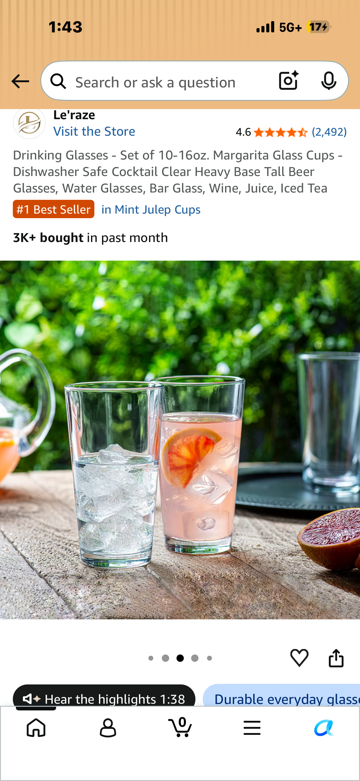 Drinking Glasses - Set of 10-16oz. Margarita Glass Cups - Dishwasher Safe Cocktail Clear Heavy Base Tall Beer Glasses, Water Glasses, Bar Glass, Wine, Juice, Iced Tea