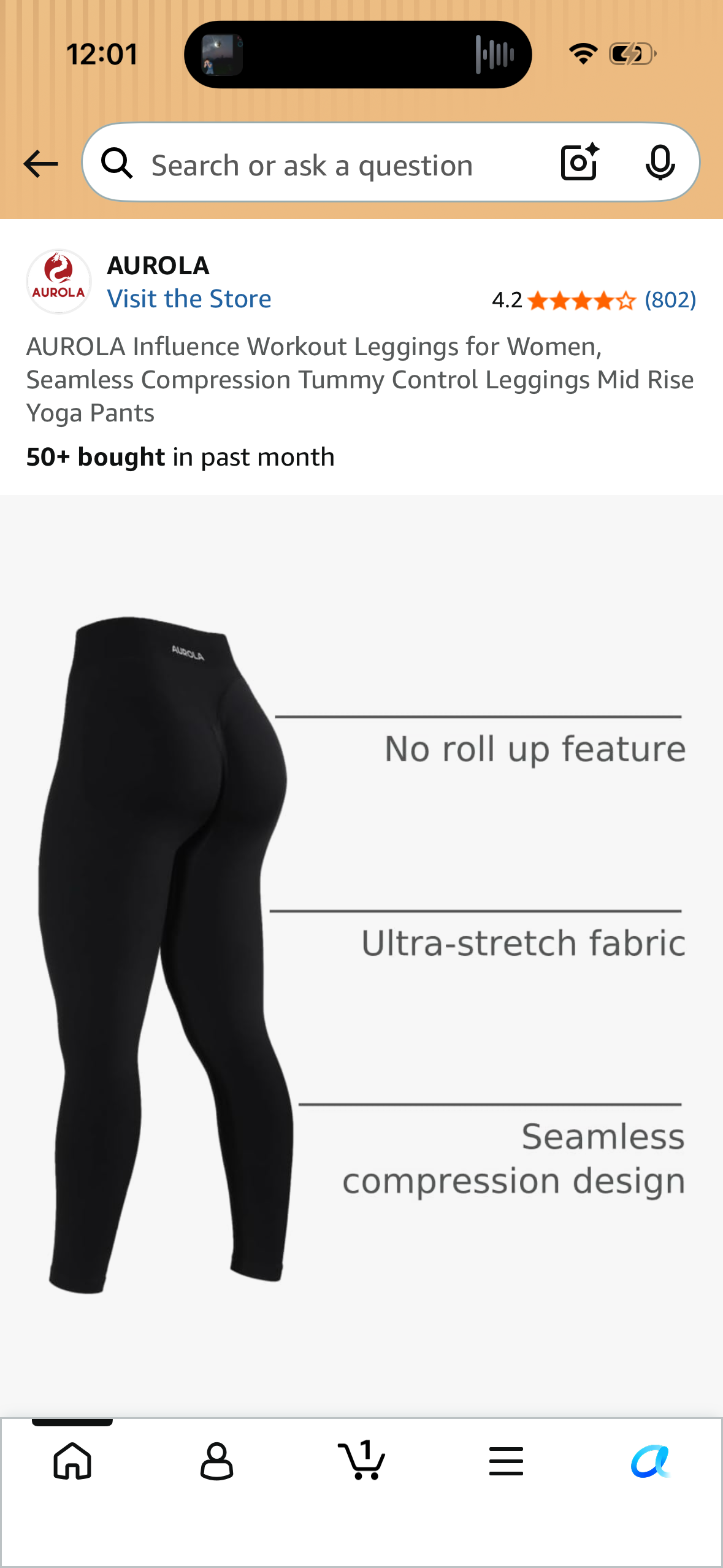 AUROLA Influence Workout Leggings for Women, Seamless Compression Tummy Control Leggings Mid Rise Yoga Pants (Size Small)