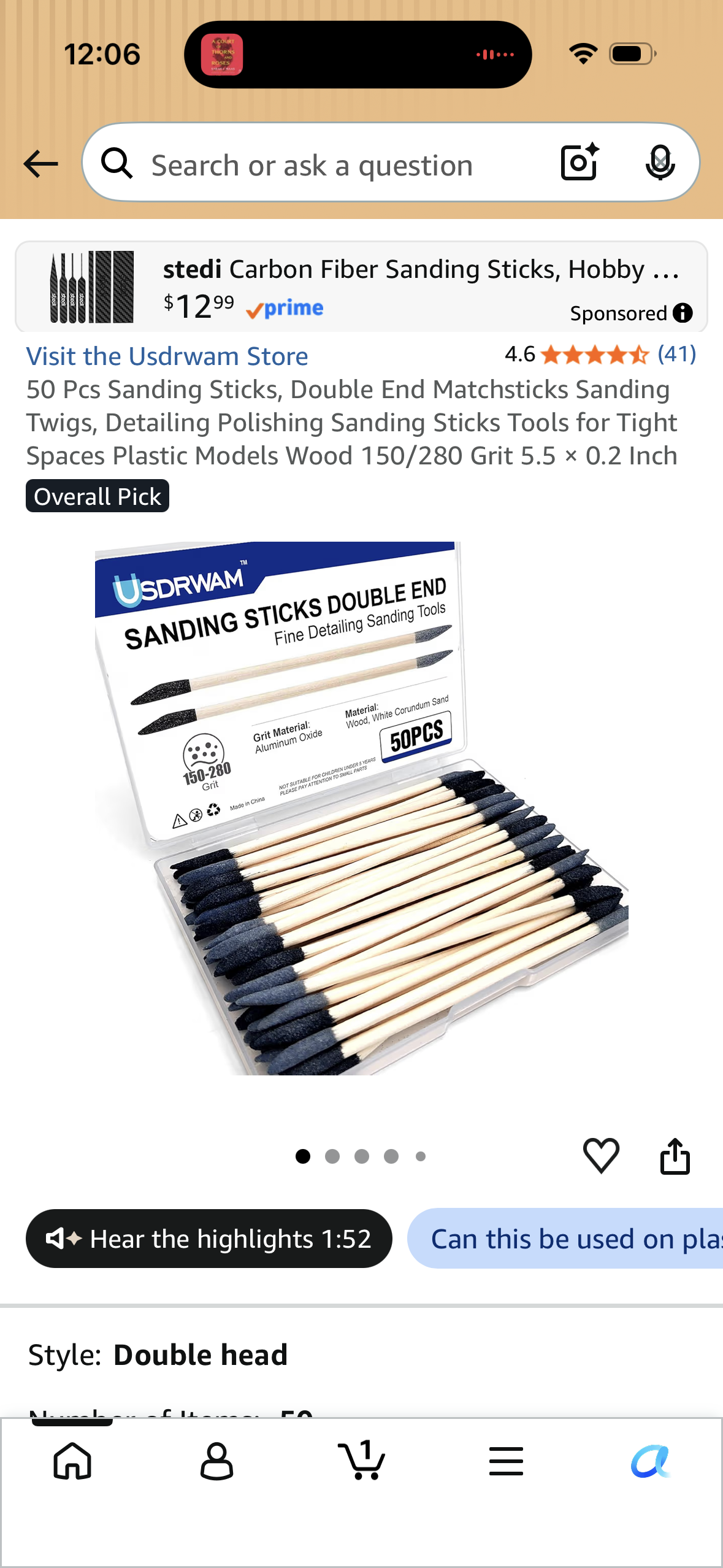 50 Pcs Sanding Sticks, Double End Matchsticks Sanding Twigs, Detailing Polishing Sanding Sticks Tools for Tight Spaces Plastic Models Wood 150 Grit 5.5 × 0.2 Inch