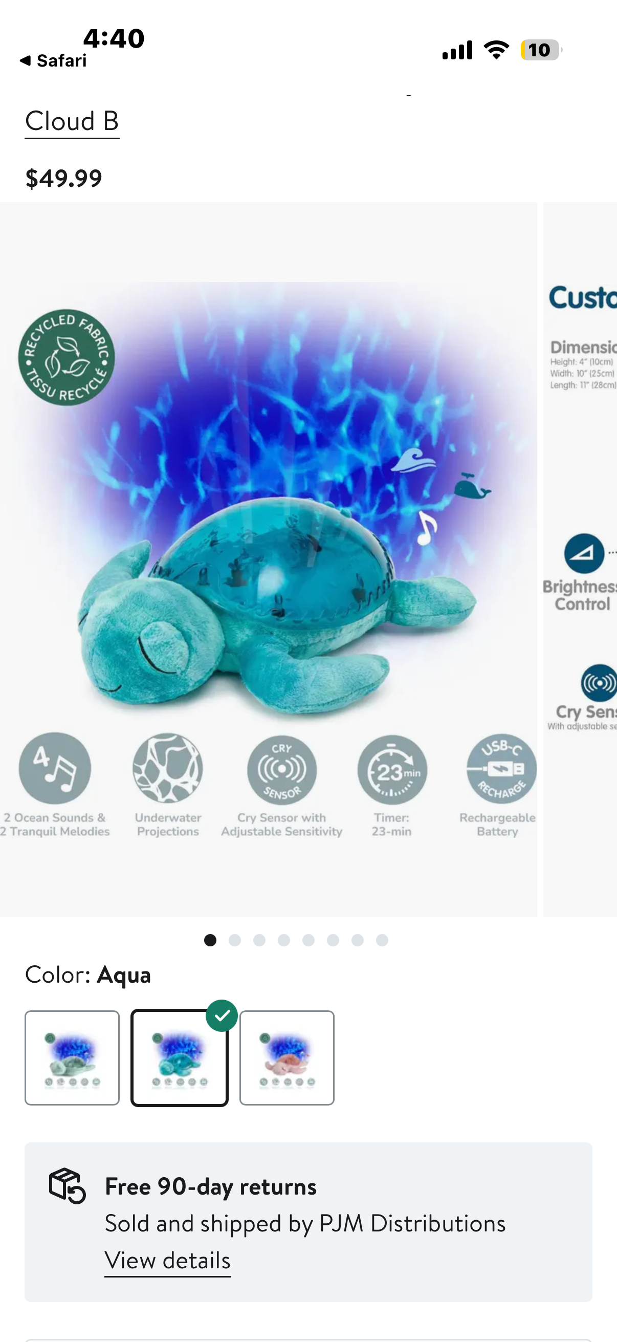 Cloud b Ocean Projector Nightlight with White Noise Soothing Sounds | Adjustable Settings and Auto-Shutoff | Tranquil Turtle - Ocean
