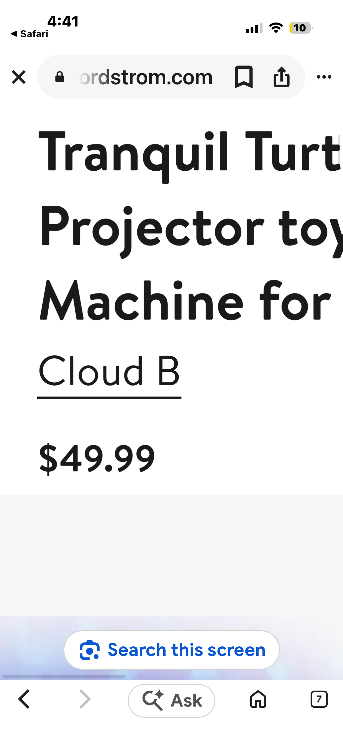 Cloud b Ocean Projector Nightlight with White Noise Soothing Sounds | Adjustable Settings and Auto-Shutoff | Tranquil Turtle - Ocean