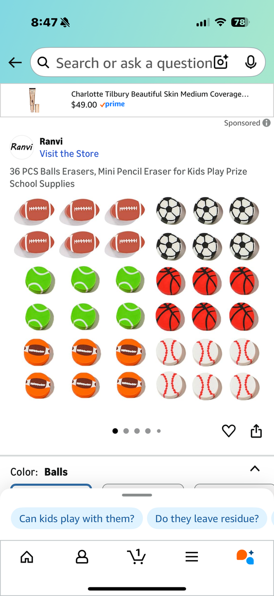 36 PCS Balls Erasers, Mini Pencil Eraser for Kids Play Prize School Supplies