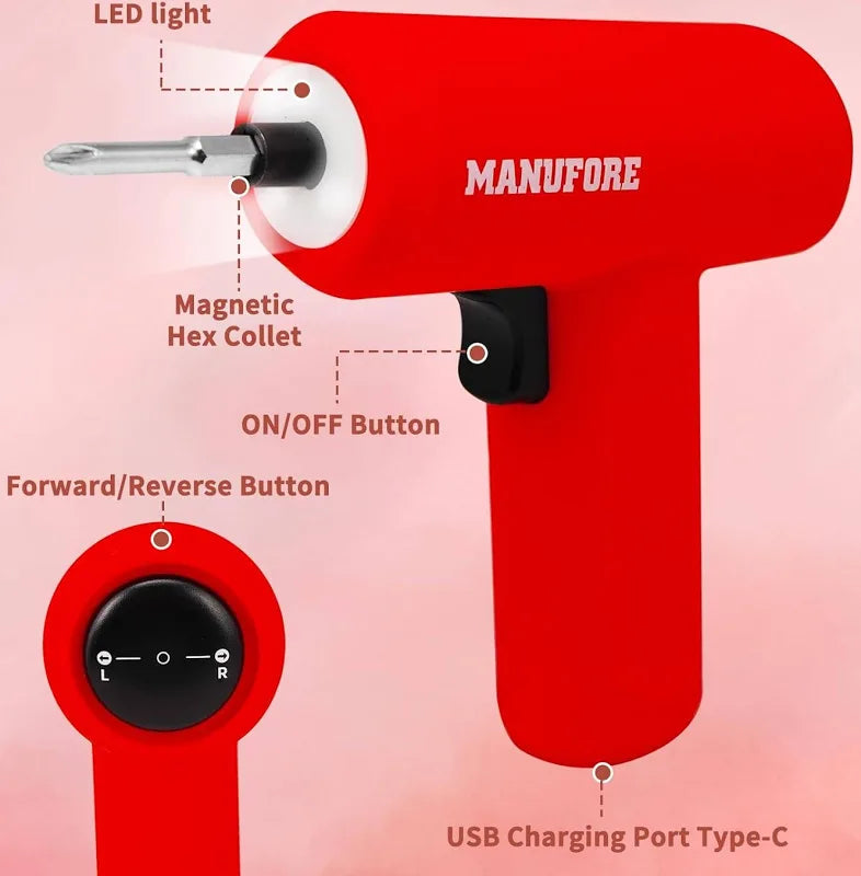 MANUFORE 81pcs 3-layer Household Tool Set with 3.7V Cordless Screwdriver with Bits and Basic Home Hand Tools for Garden Office House Repair