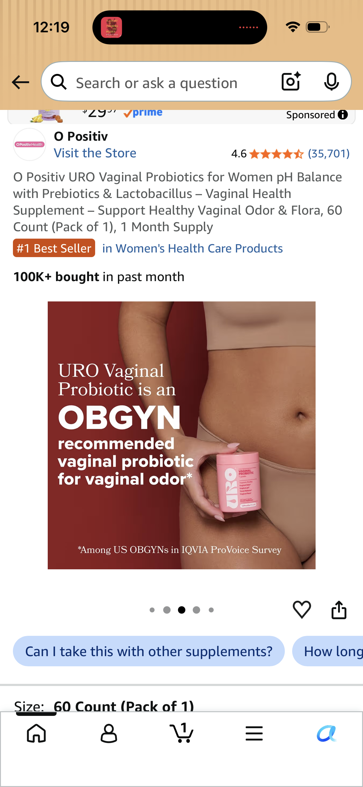 O Positiv URO Vaginal Probiotics for Women pH Balance with Prebiotics & Lactobacillus – Vaginal Health Supplement – Support Healthy Vaginal Odor & Flora, 60 Count (Pack of 1), 1 Month Supply