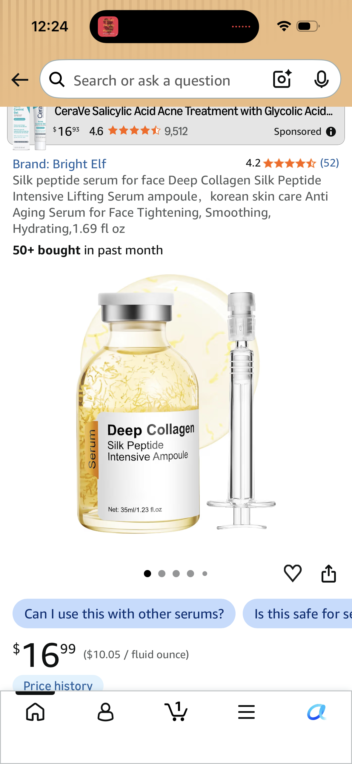 Silk peptide serum for face Deep Collagen Silk Peptide Intensive Lifting Serum ampoule，korean skin care Anti Aging Serum for Face Tightening, Smoothing, Hydrating,1.69 fl oz