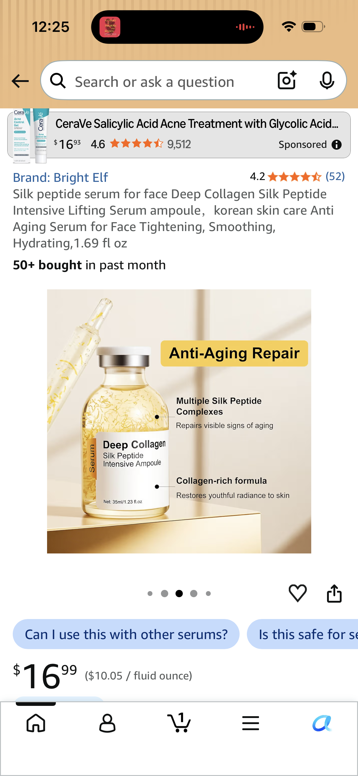 Silk peptide serum for face Deep Collagen Silk Peptide Intensive Lifting Serum ampoule，korean skin care Anti Aging Serum for Face Tightening, Smoothing, Hydrating,1.69 fl oz
