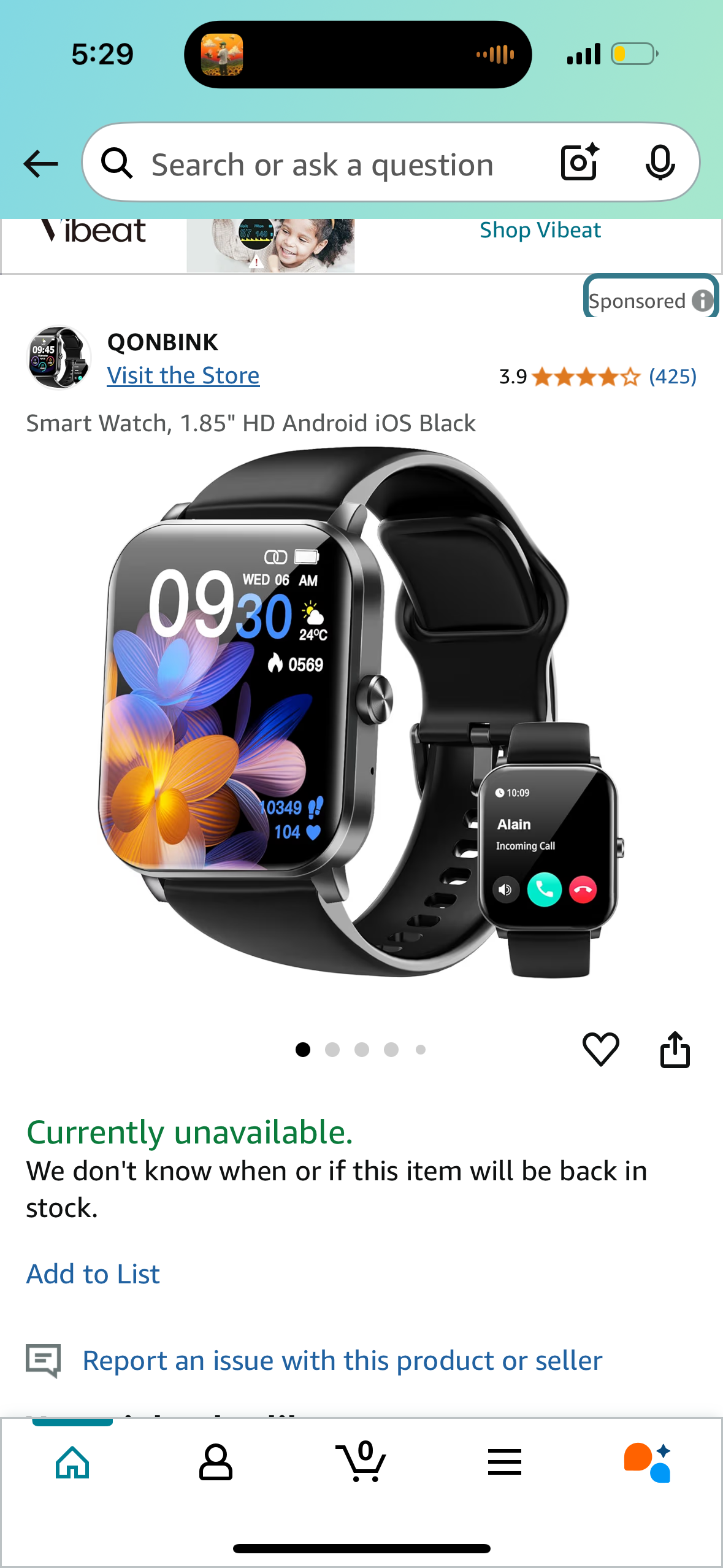 Smart Watch, 1.85" HD Android iOS Black