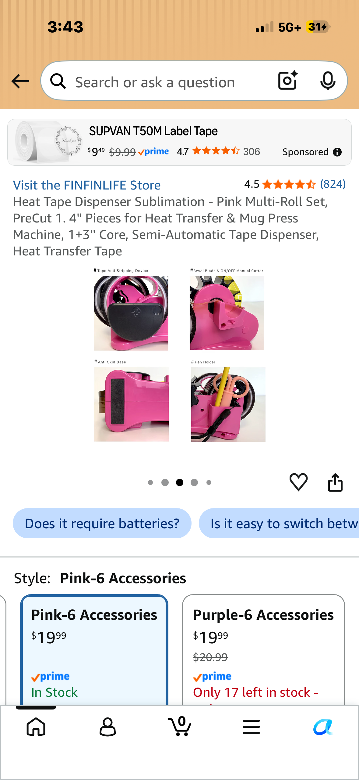 Heat Tape Dispenser Sublimation - Pink Multi-Roll Set, PreCut 1. 4'' Pieces for Heat Transfer & Mug Press Machine, 1+3'' Core, Semi-Automatic Tape Dispenser, Heat Transfer Tape