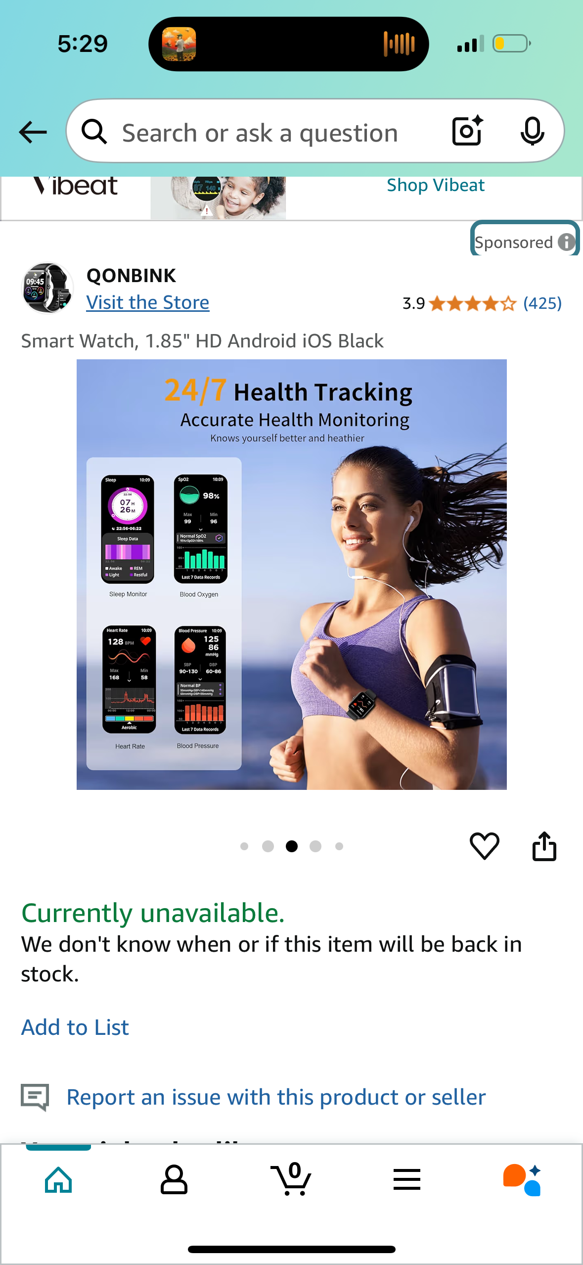 Smart Watch, 1.85" HD Android iOS Black
