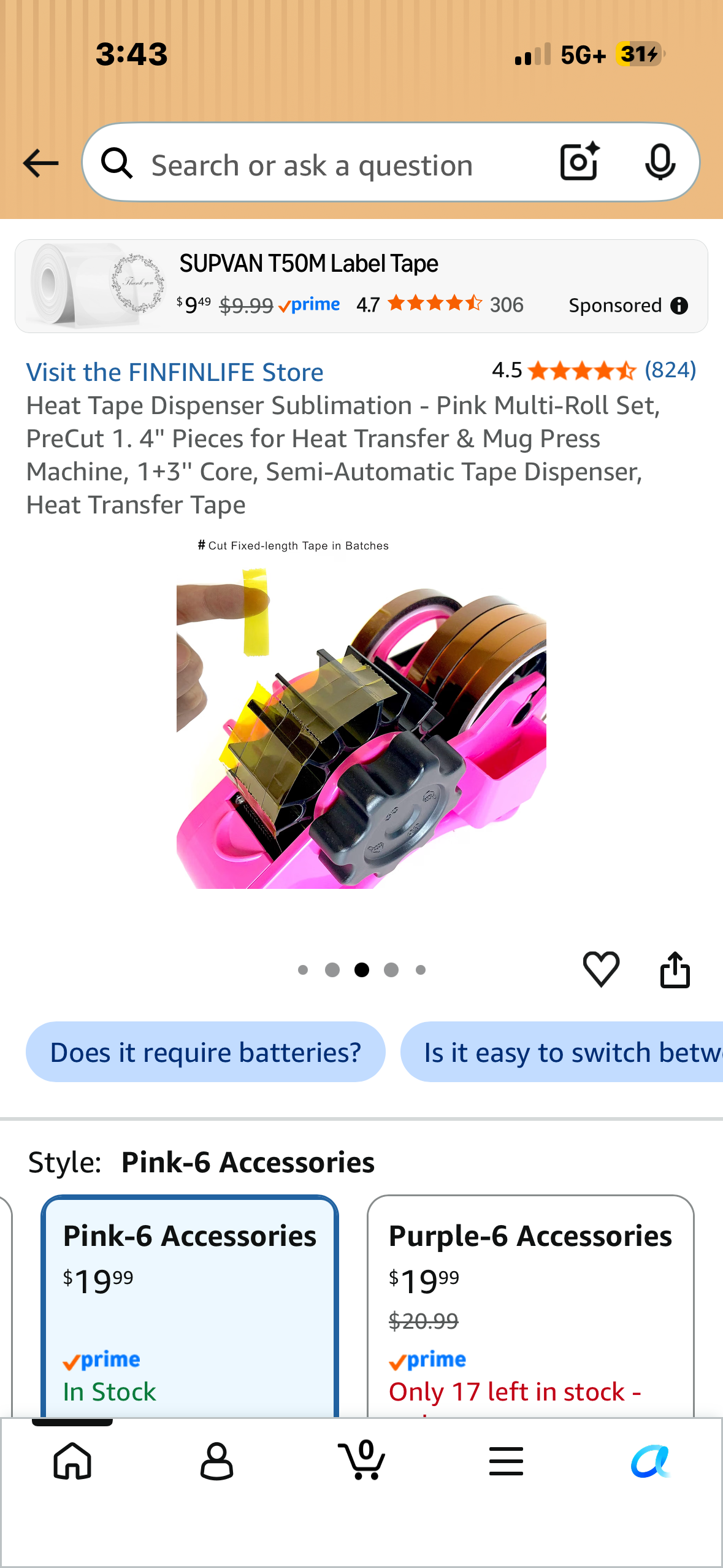 Heat Tape Dispenser Sublimation - Pink Multi-Roll Set, PreCut 1. 4'' Pieces for Heat Transfer & Mug Press Machine, 1+3'' Core, Semi-Automatic Tape Dispenser, Heat Transfer Tape