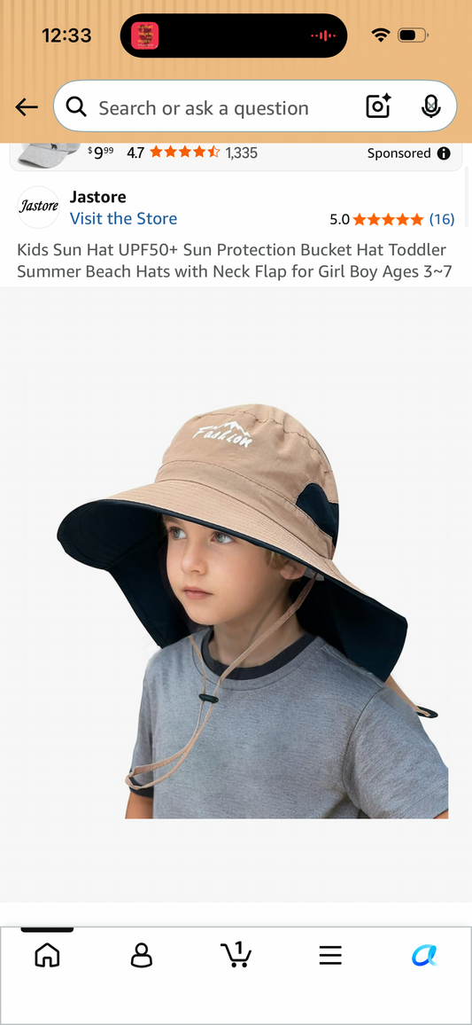 Kids Sun Hat UPF50+ Sun Protection Bucket Hat Toddler Summer Beach Hats with Neck Flap for Girl Boy (Size Ages 3-7)