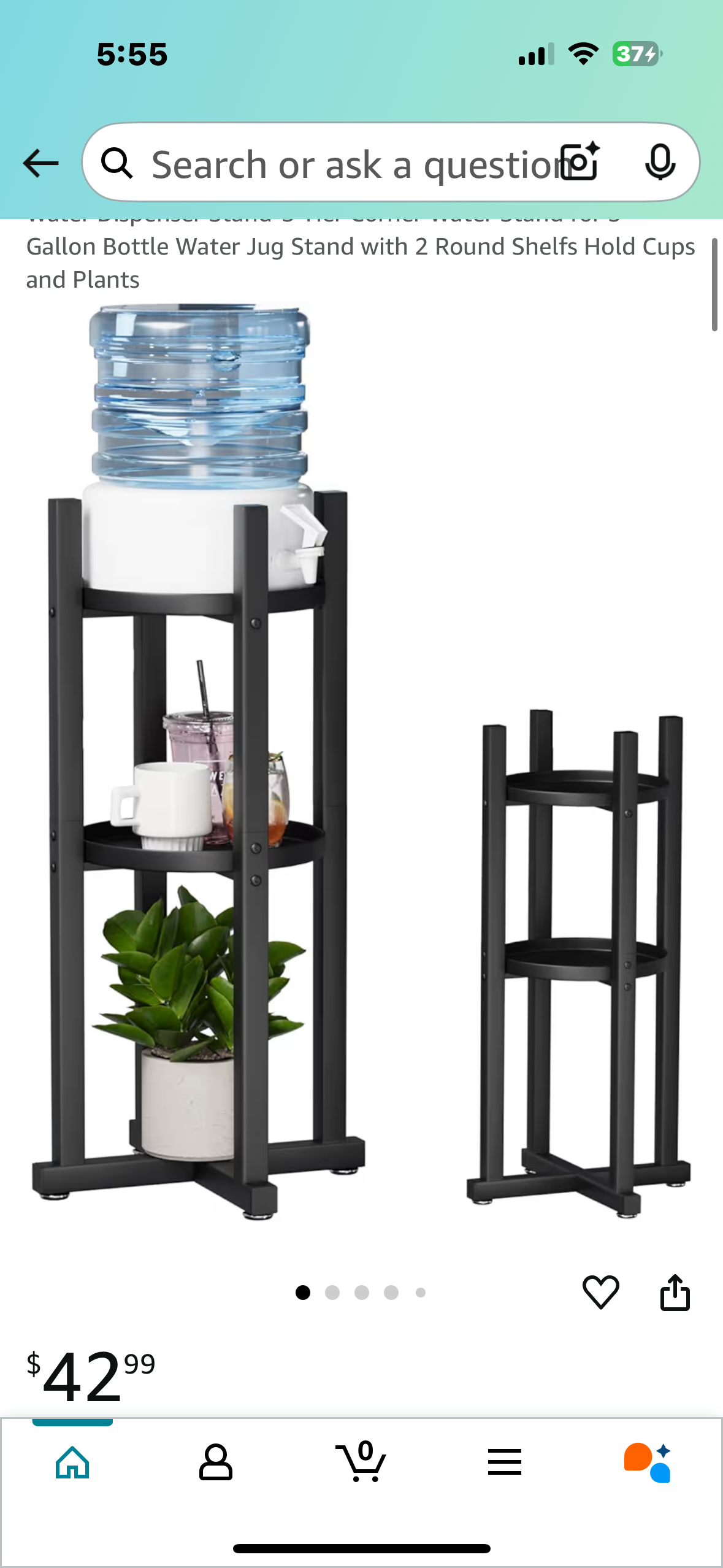 Water Dispenser Stand-3 Tier Corner Water Stand for 5 Gallon Bottle Water Jug Stand with 2 Round Shelfs Hold Cups and Plants