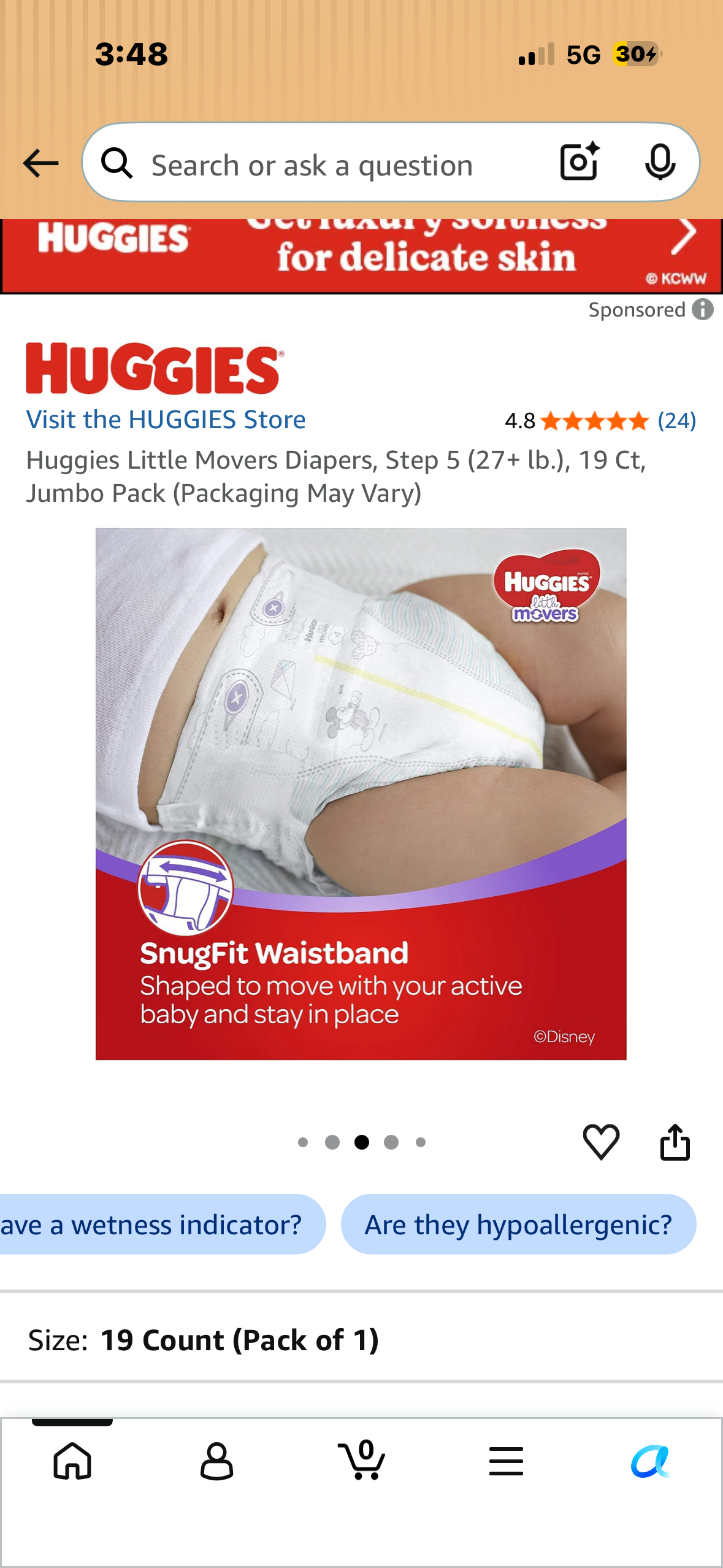 Huggies Little Movers Diapers, Step 5 (27+ lb.), 19 Ct, Jumbo Pack