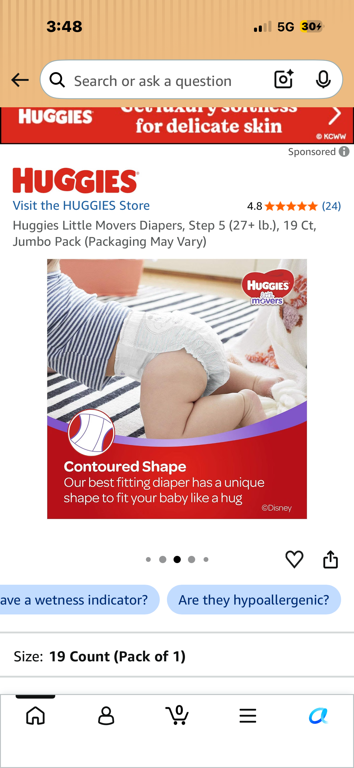 Huggies Little Movers Diapers, Step 5 (27+ lb.), 19 Ct, Jumbo Pack