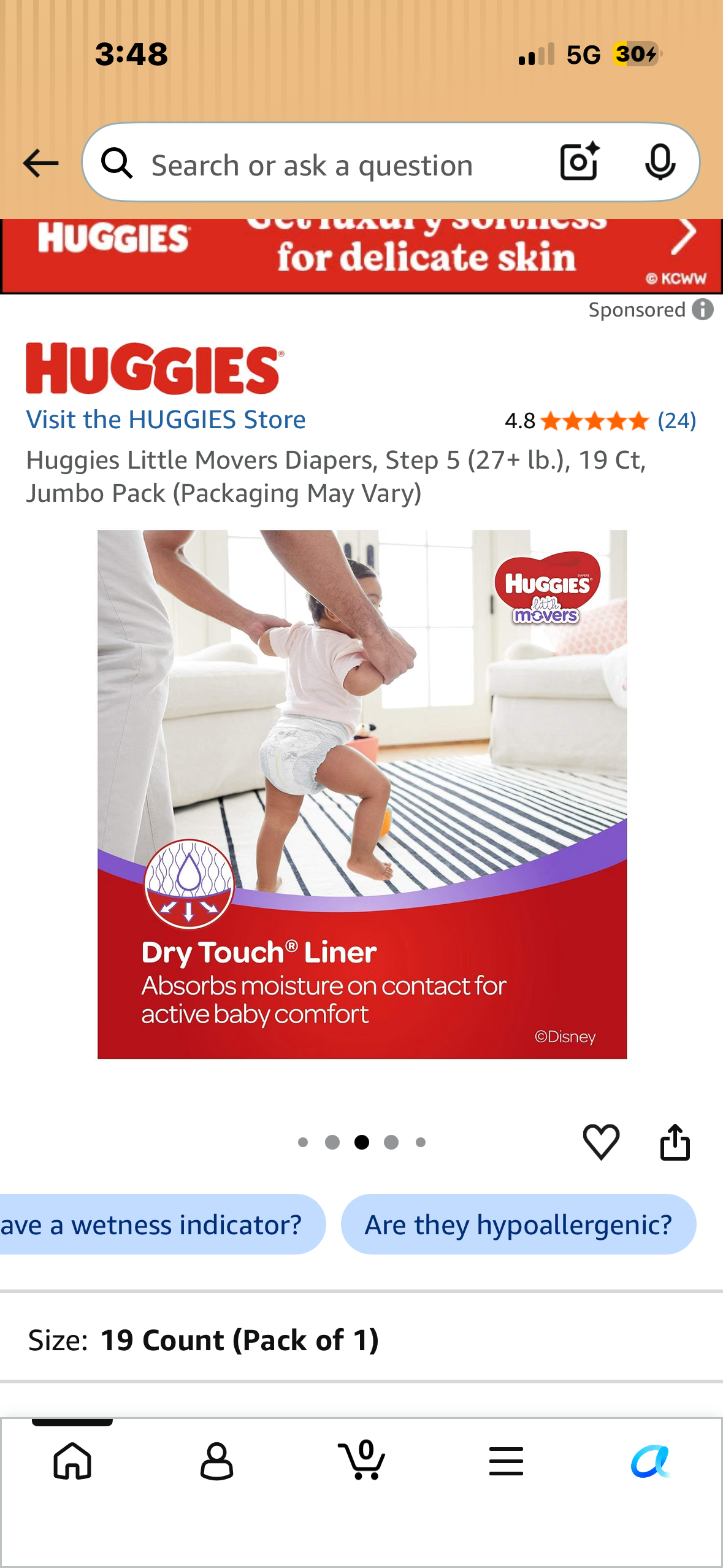 Huggies Little Movers Diapers, Step 5 (27+ lb.), 19 Ct, Jumbo Pack