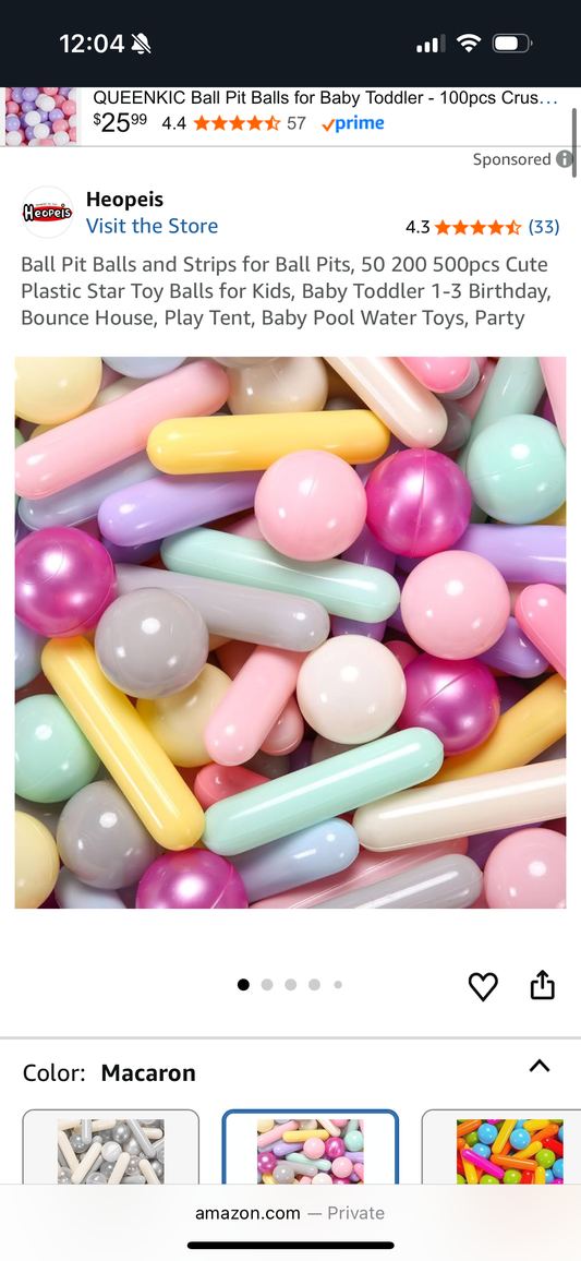 Heopeis Ball Pit Balls and Strips for Ball Pits, 120 pcs Cute Plastic Star Toy Balls for Kids, Baby Toddler 1-3 Birthday, Bounce House, Play Tent, Baby Pool Water Toys, Party