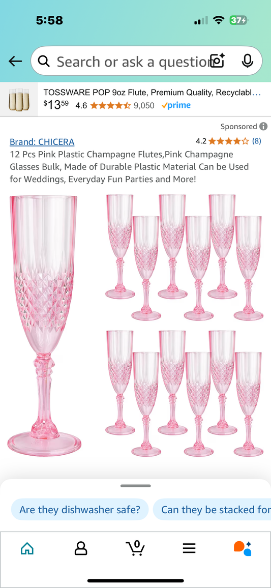 12 Pcs Pink Plastic Champagne Flutes,Pink Champagne Glasses Bulk, Made of Durable Plastic Material Can be Used for Weddings, Everyday Fun Parties and More
