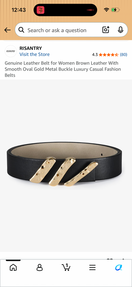 Genuine Leather Belt for Women Brown Leather With Smooth Oval Gold Metal Buckle Luxury Casual Fashion Belts (Size Small: Waist Size 26”-32”)