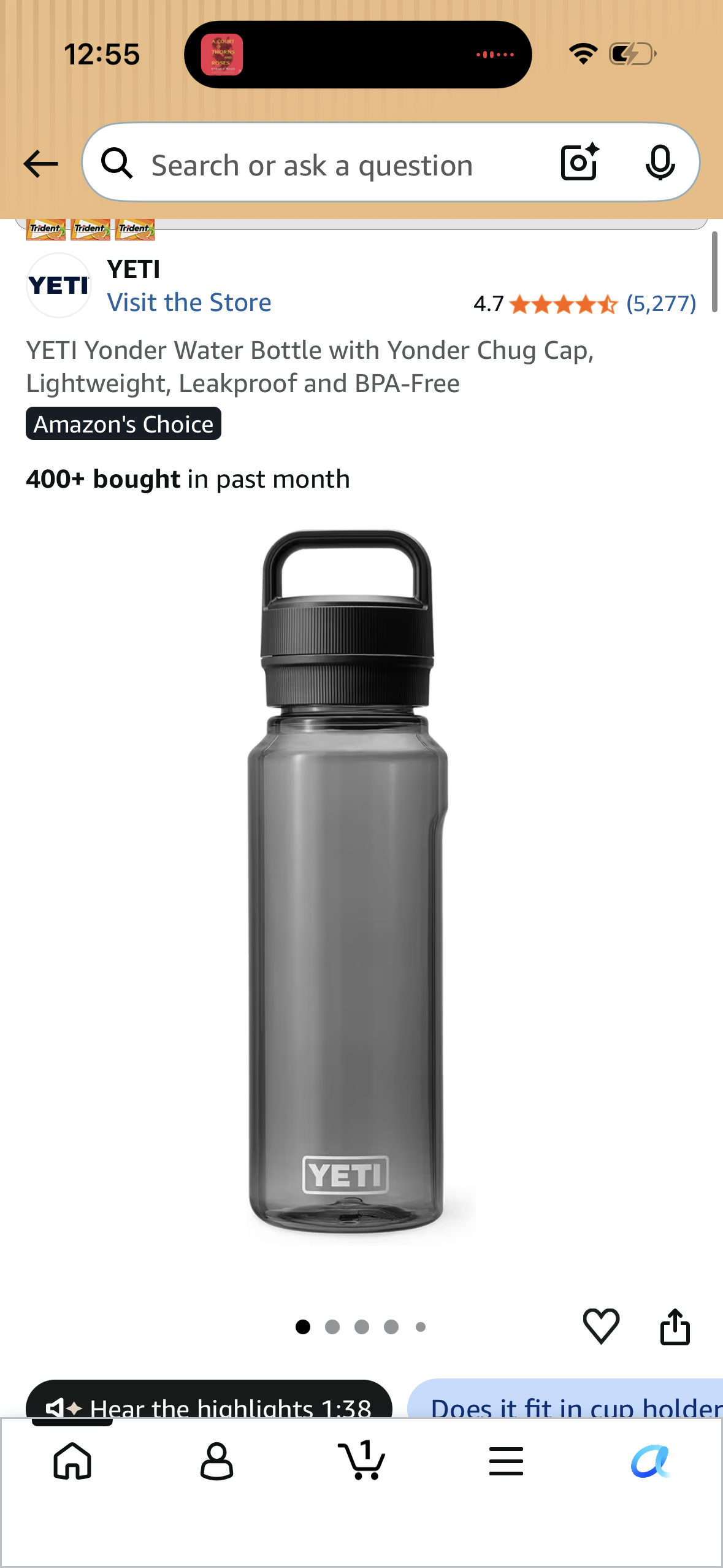 YETI Yonder Water Bottle with Yonder Chug Cap, Lightweight, Leakproof and BPA-Free