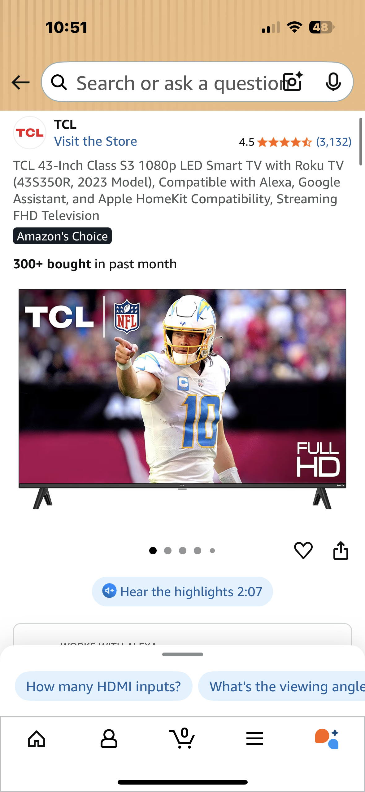 TCL 43-Inch Class S3 1080p LED Smart TV with Roku TV (43S350R, 2023 Model), Compatible with Alexa, Google Assistant, and Apple HomeKit Compatibility, Streaming FHD Television (R701)