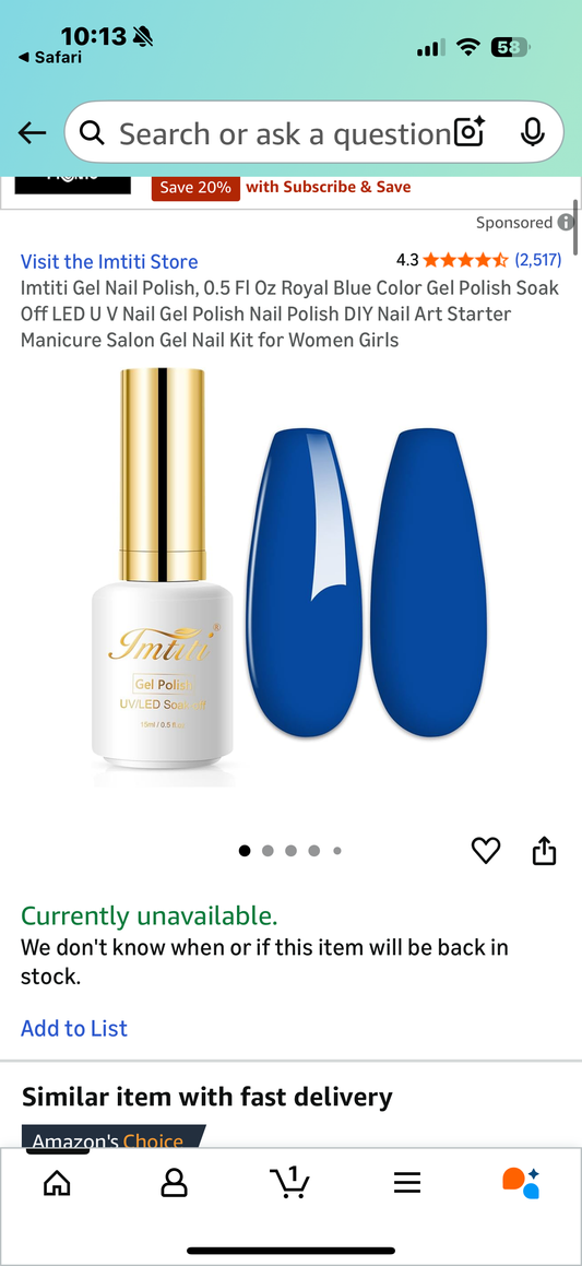 Imtiti Gel Nail Polish, 0.5 Fl Oz Royal Blue Color Gel Polish Soak Off LED U V Nail Gel Polish Nail Polish DIY Nail Art Starter Manicure Salon Gel Nail Kit for Women Girls