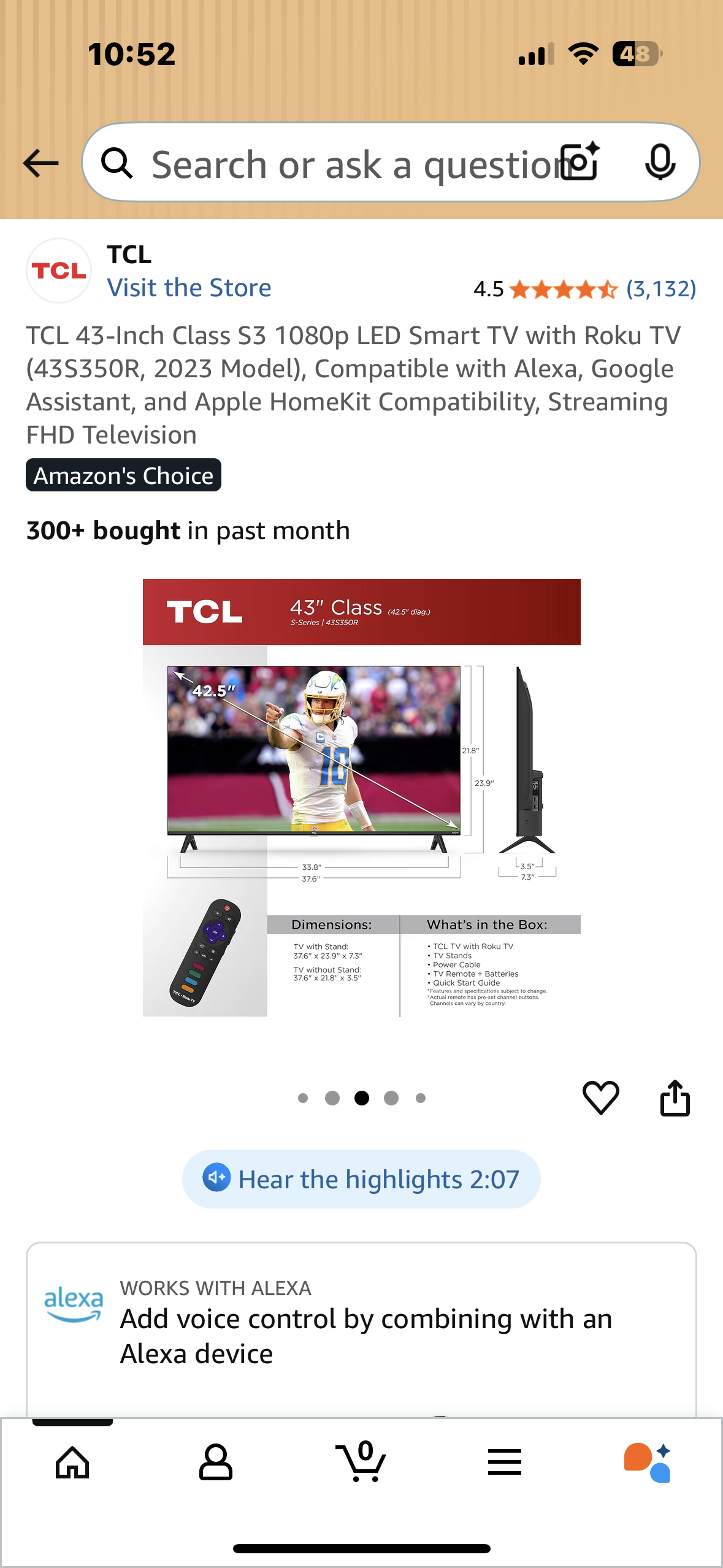 TCL 43-Inch Class S3 1080p LED Smart TV with Roku TV (43S350R, 2023 Model), Compatible with Alexa, Google Assistant, and Apple HomeKit Compatibility, Streaming FHD Television (R701)