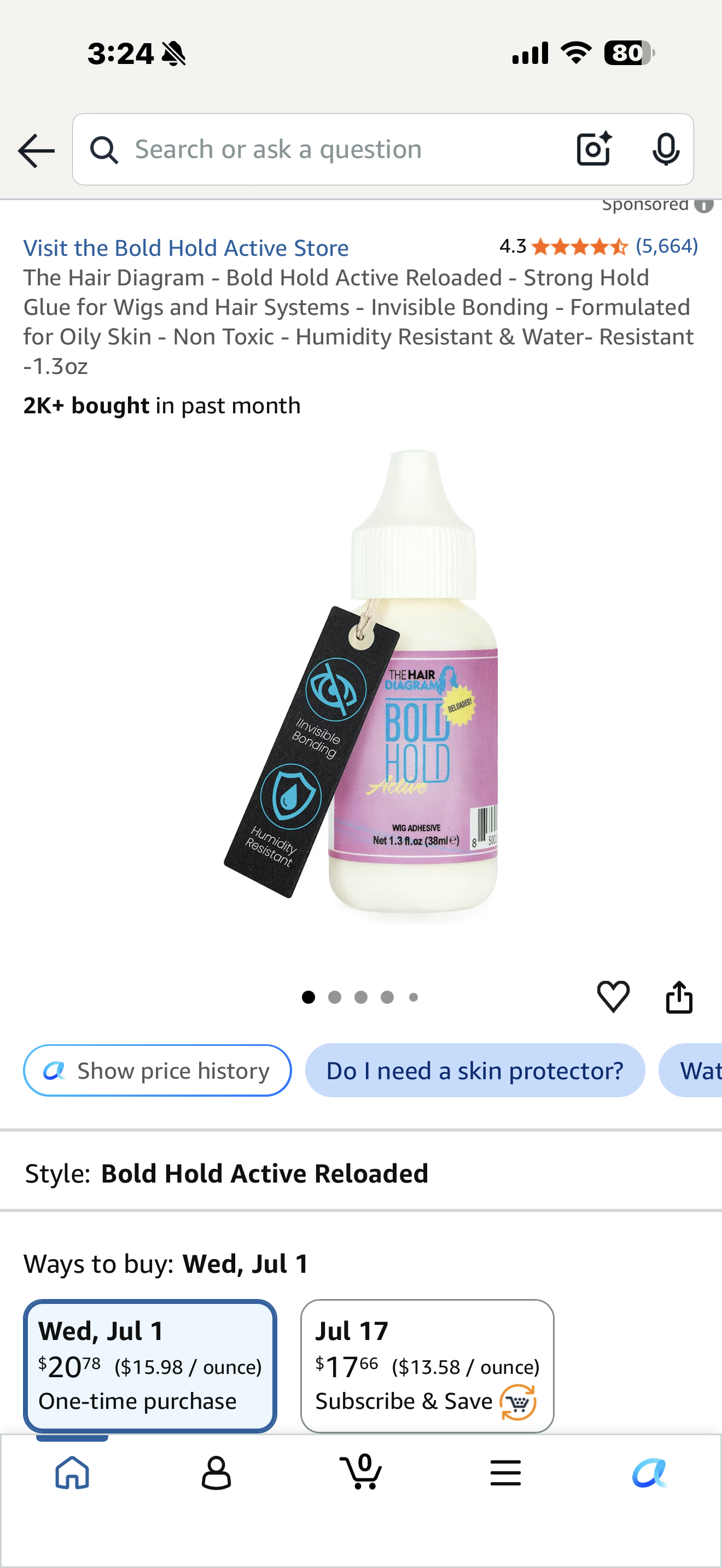 The Hair Diagram - Bold Hold Active Reloaded - Strong Hold Glue for Wigs and Hair Systems - Invisible Bonding - Formulated for Oily Skin - Non Toxic - Humidity Resistant & Water- Resistant -1.3oz