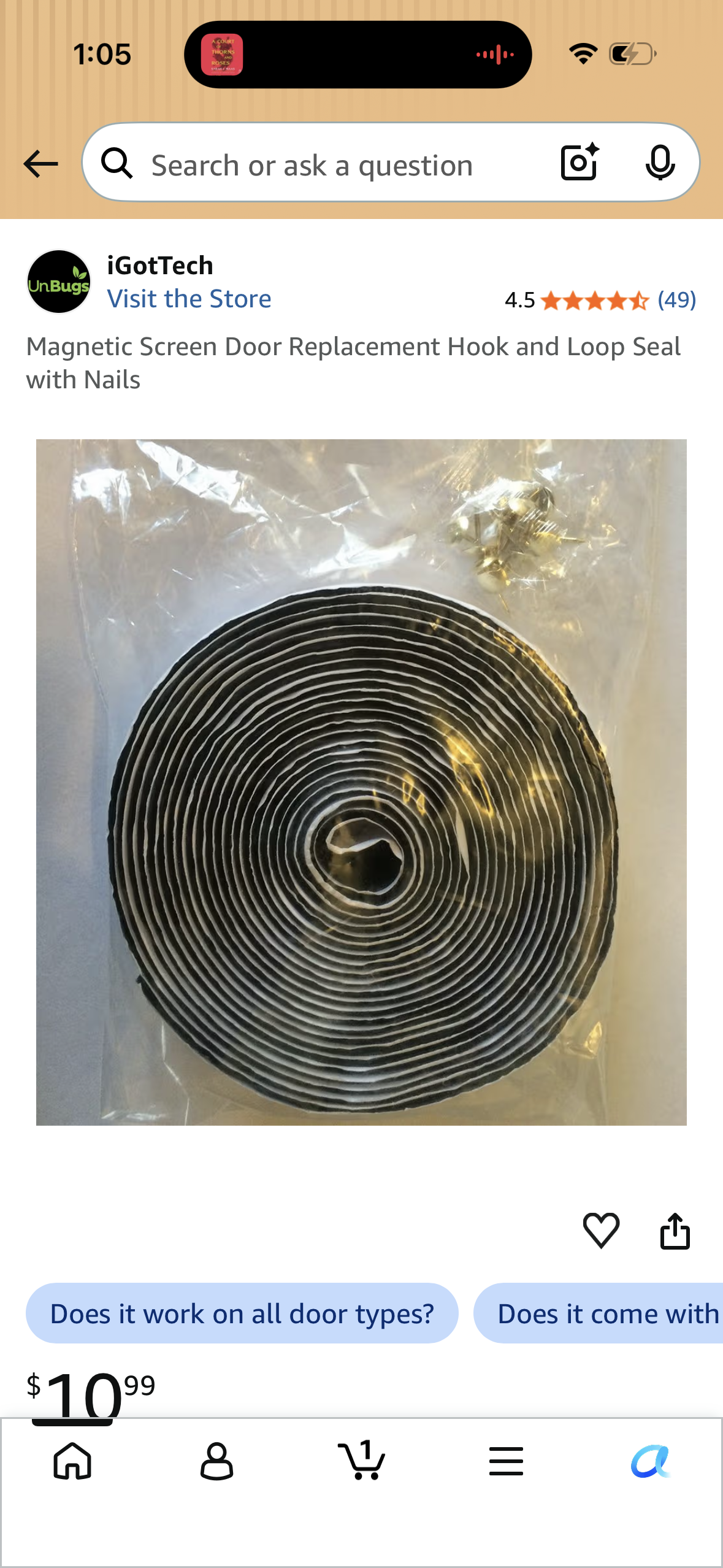 Magnetic Screen Door Replacement Hook and Loop Seal with Nails