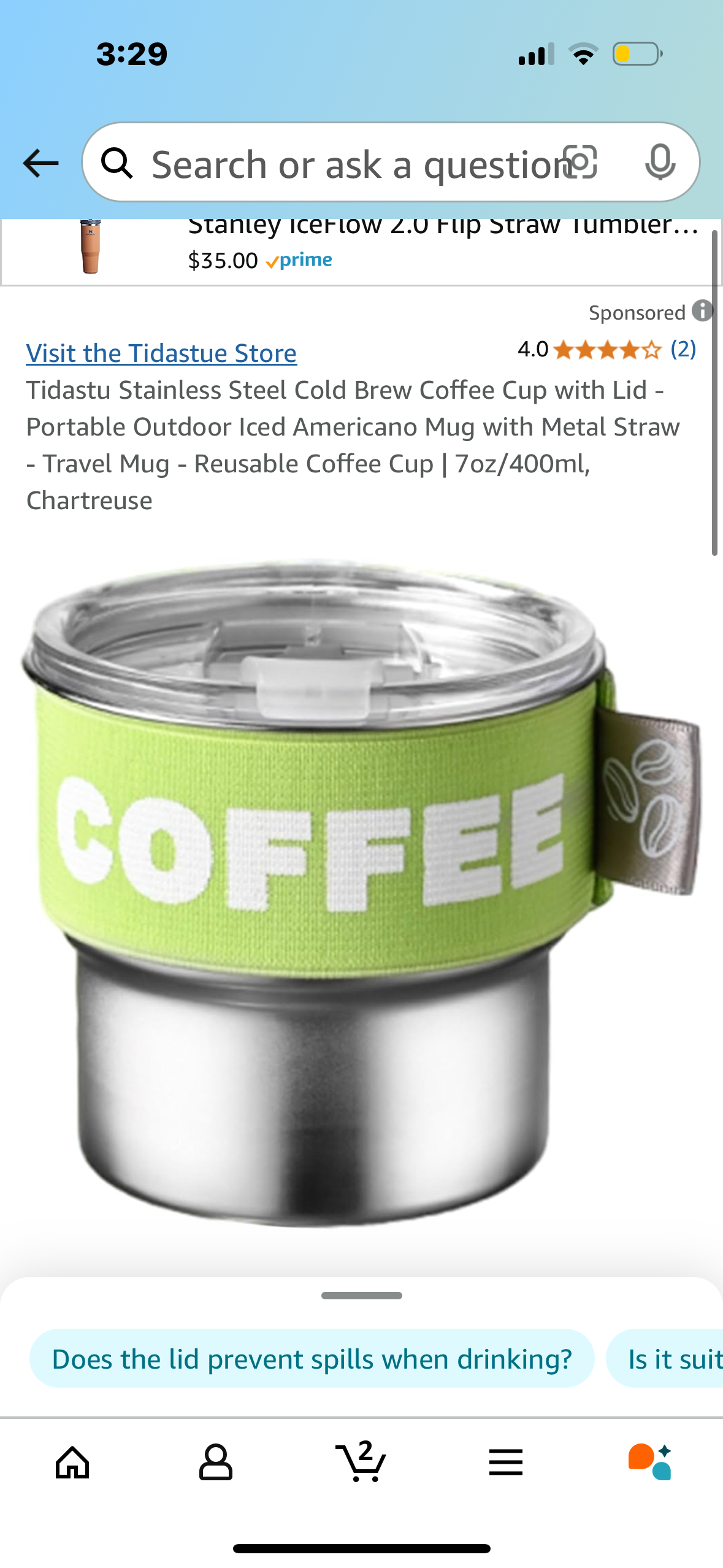 Tidastu Stainless Steel Cold Brew Coffee Cup with Lid - Portable Outdoor Iced Americano Mug with Metal Straw - Travel Mug - Reusable Coffee Cup | 7oz/400ml, Chartreuse