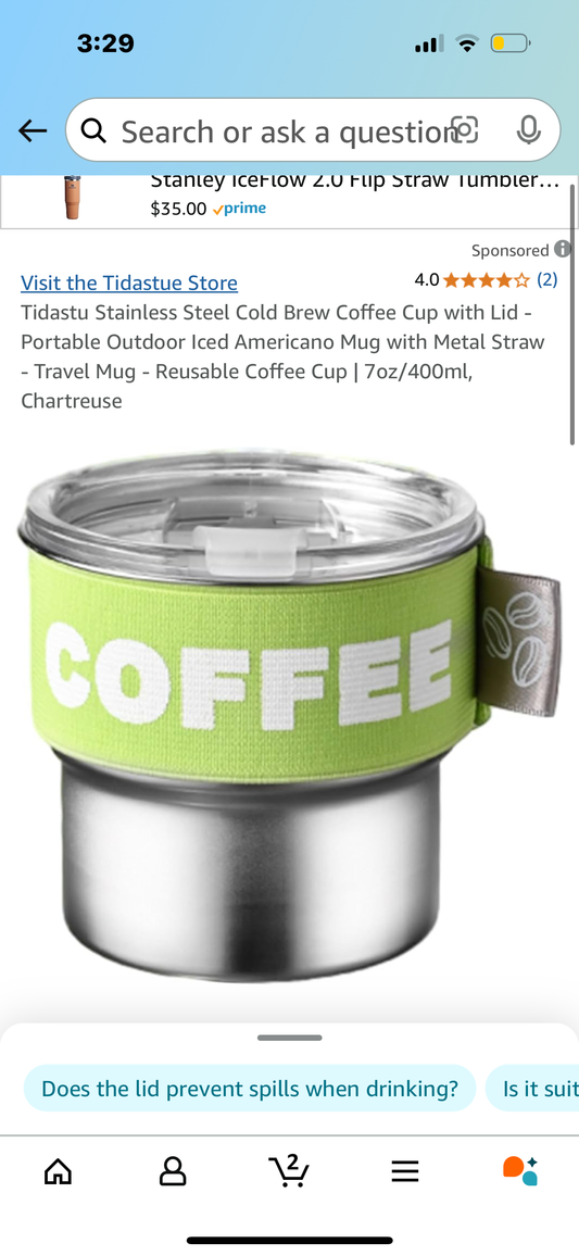 Tidastu Stainless Steel Cold Brew Coffee Cup with Lid - Portable Outdoor Iced Americano Mug with Metal Straw - Travel Mug - Reusable Coffee Cup | 7oz/400ml, Chartreuse