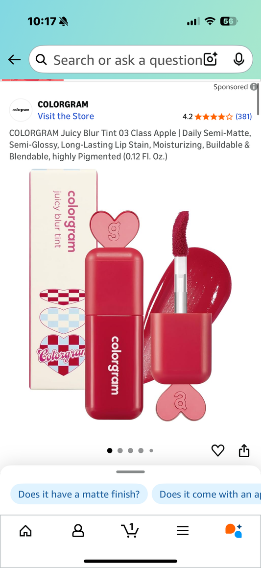 COLORGRAM Juicy Blur Tint 03 Class Apple | Daily Semi-Matte, Semi-Glossy, Long-Lasting Lip Stain, Moisturizing, Buildable & Blendable, highly Pigmented (0.12 Fl. Oz.