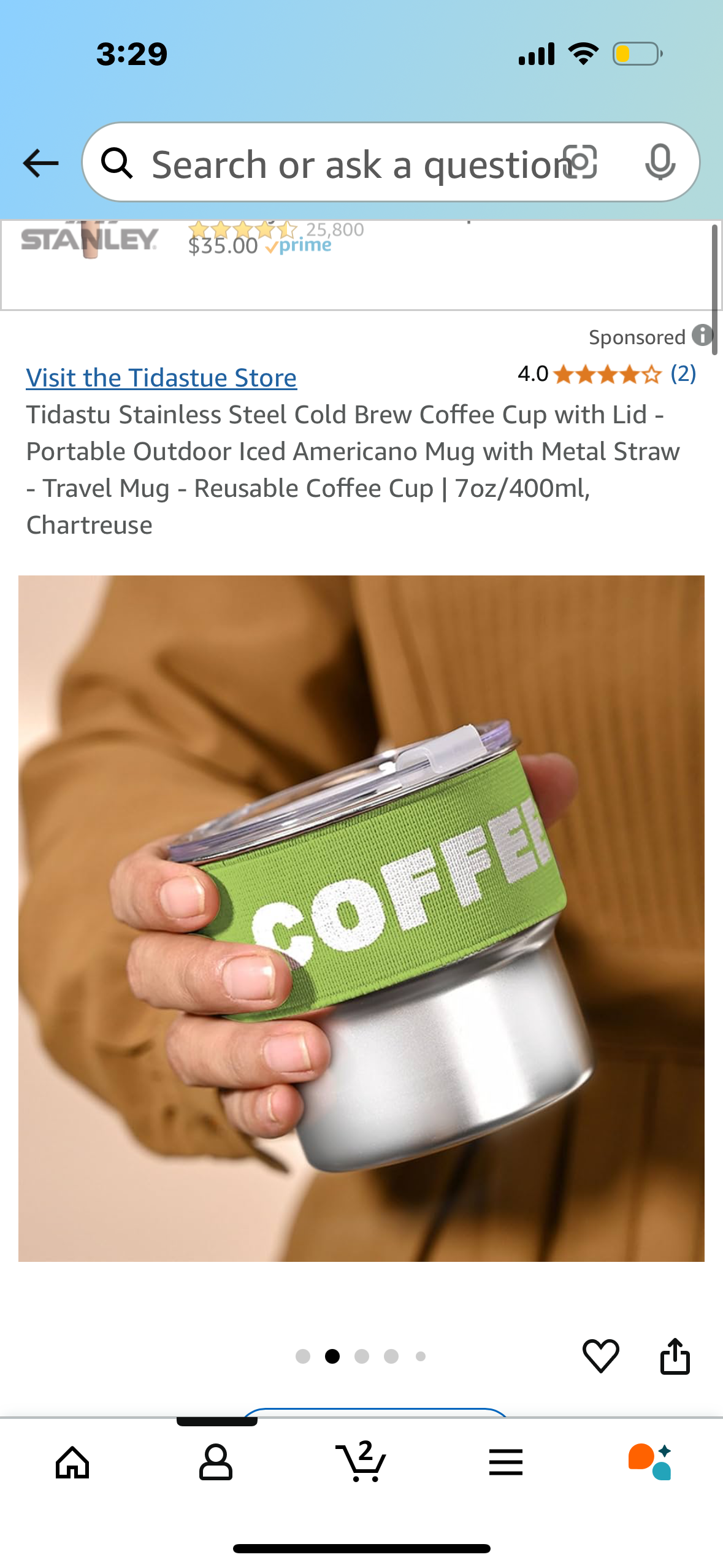 Tidastu Stainless Steel Cold Brew Coffee Cup with Lid - Portable Outdoor Iced Americano Mug with Metal Straw - Travel Mug - Reusable Coffee Cup | 7oz/400ml, Chartreuse