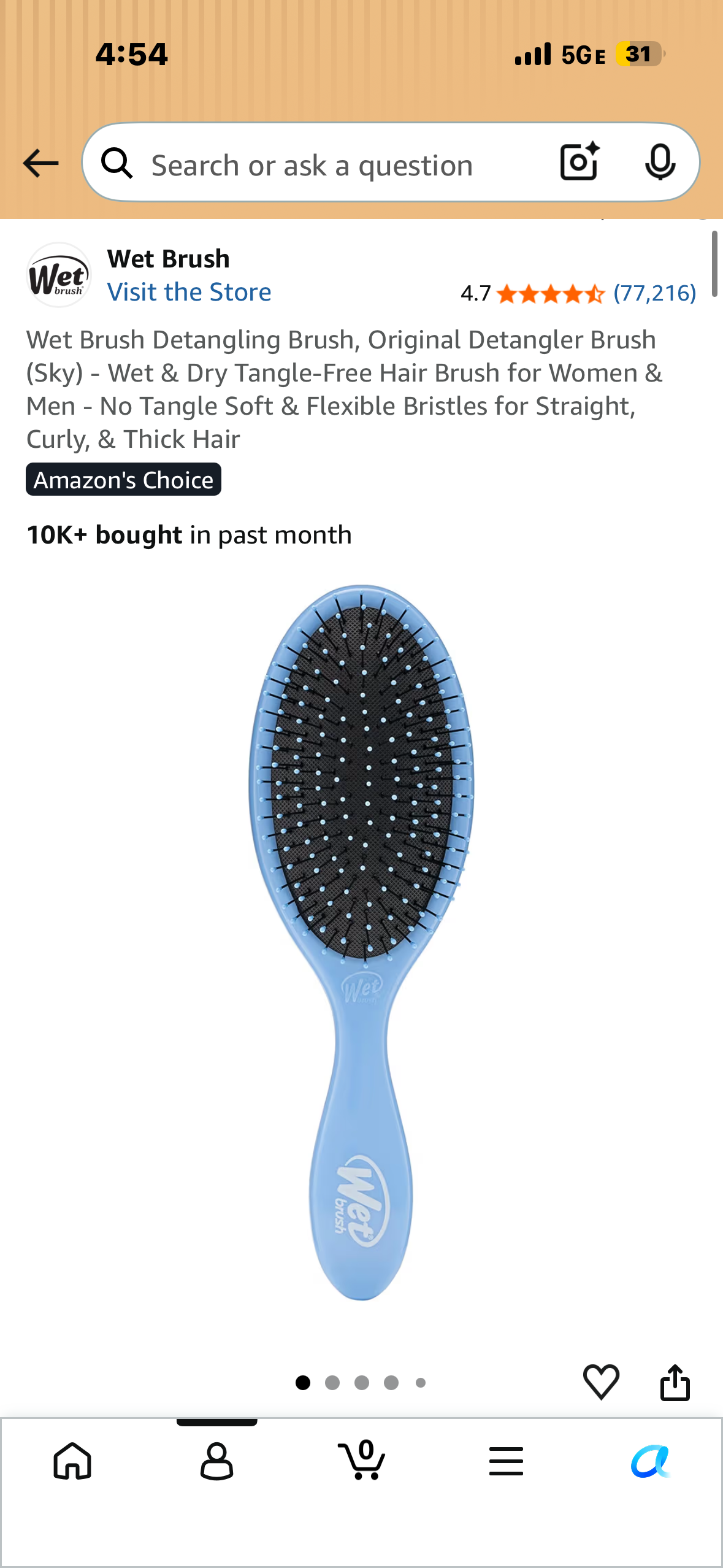 Wet Brush Detangling Brush, Original Detangler Brush (Sky) - Wet & Dry Tangle-Free Hair Brush for Women & Men - No Tangle Soft & Flexible Bristles for Straight, Curly, & Thick Hair