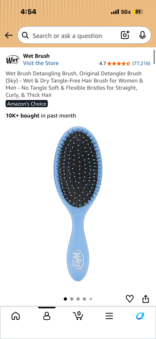 Wet Brush Detangling Brush, Original Detangler Brush (Sky) - Wet & Dry Tangle-Free Hair Brush for Women & Men - No Tangle Soft & Flexible Bristles for Straight, Curly, & Thick Hair