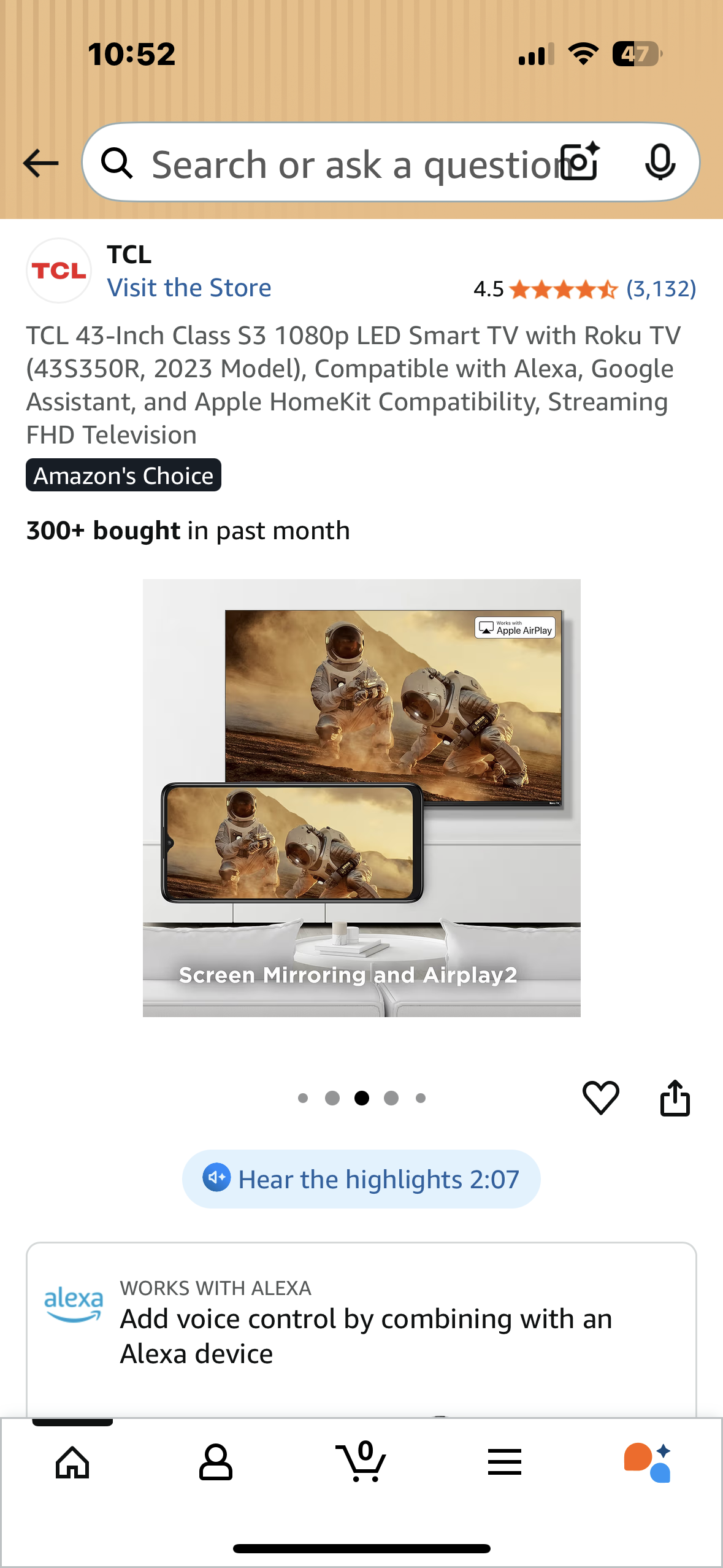 TCL 43-Inch Class S3 1080p LED Smart TV with Roku TV (43S350R, 2023 Model), Compatible with Alexa, Google Assistant, and Apple HomeKit Compatibility, Streaming FHD Television (R701)